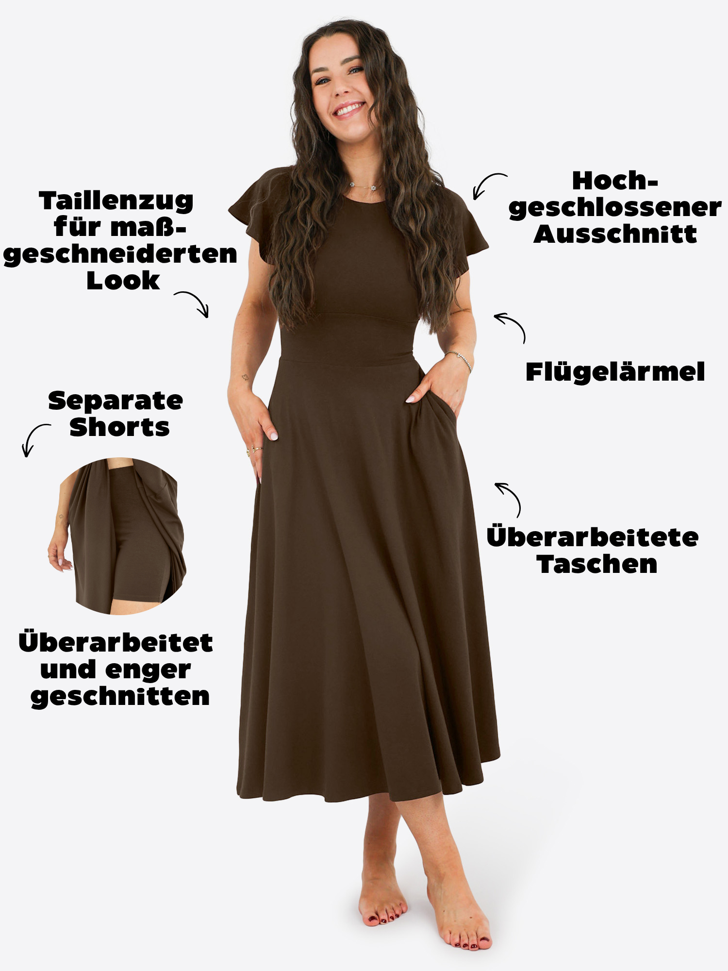 Midi Skort Kleid Linh - Dark Chocolate