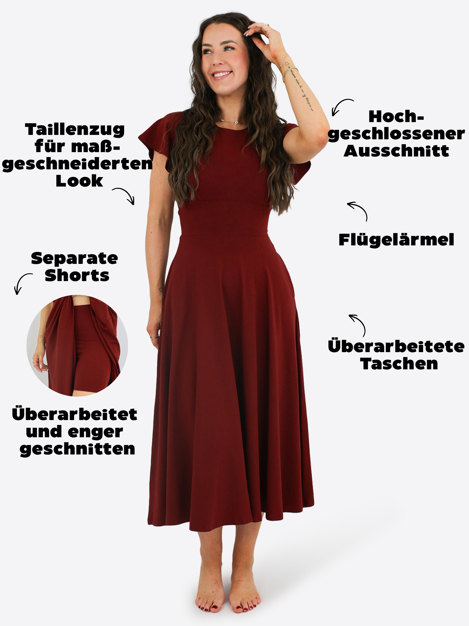 Midi Skort Kleid Linh - Bordeaux