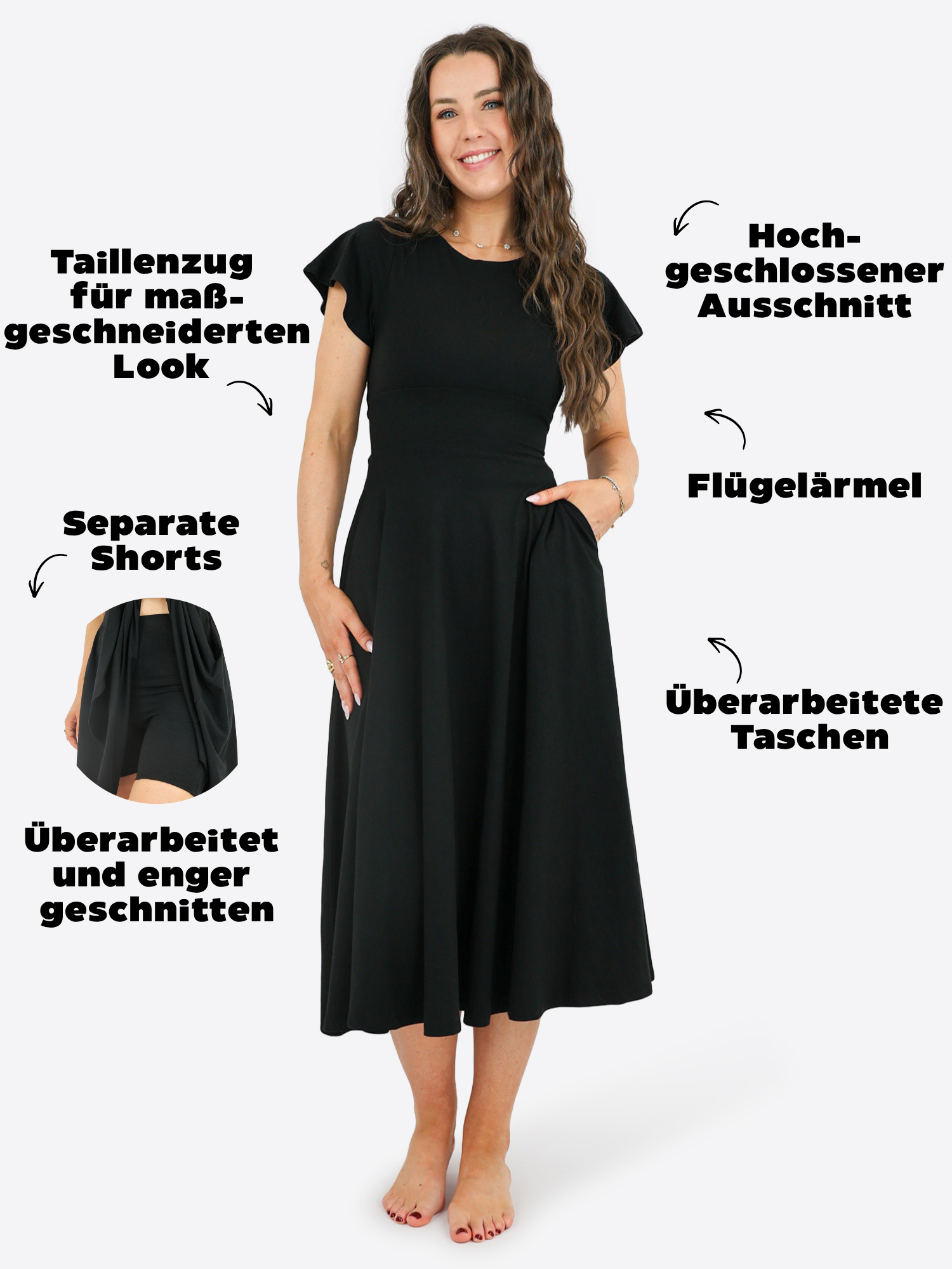 Midi Skort Kleid Linh - Schwarz