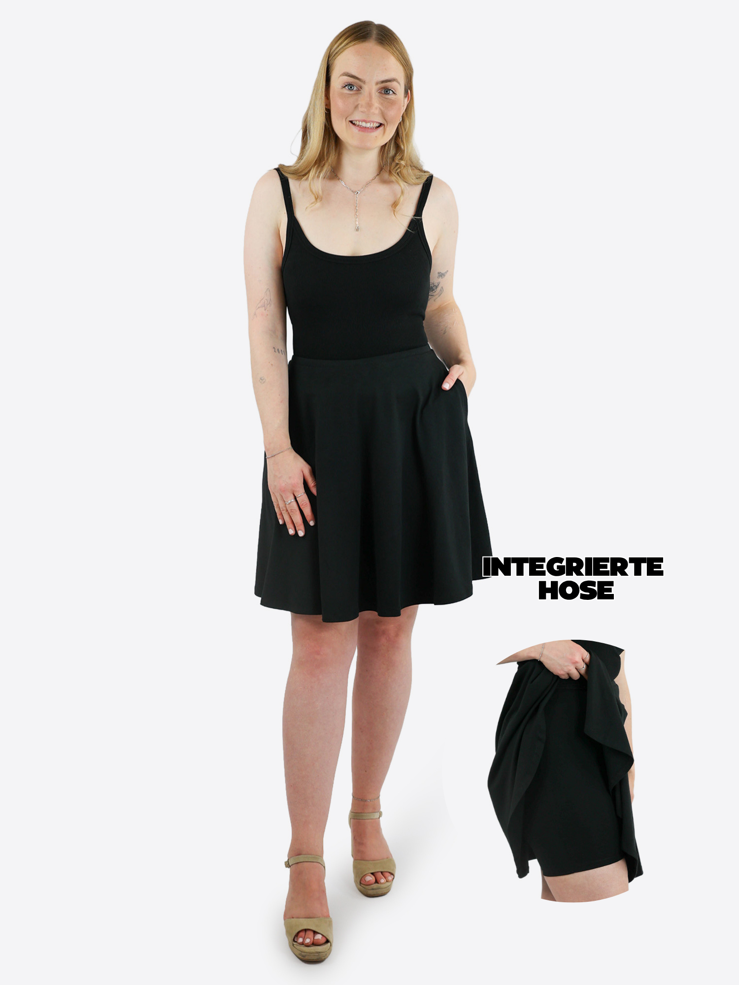 Verstellbarer Classic Skort mit Taschen - Schwarz
