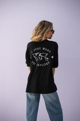 T-Shirt (Oversized) mit "Want to explore" Motiv