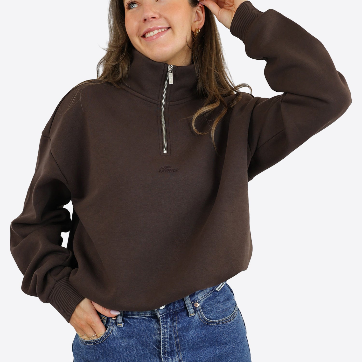 Verstellbarer Half Zip Sweater – Dark Chocolate