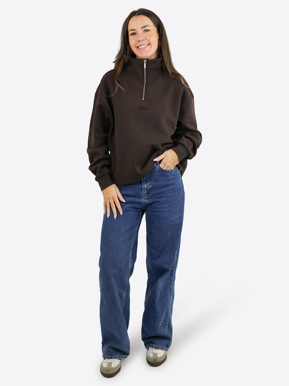 Verstellbarer Half Zip Sweater – Dark Chocolate