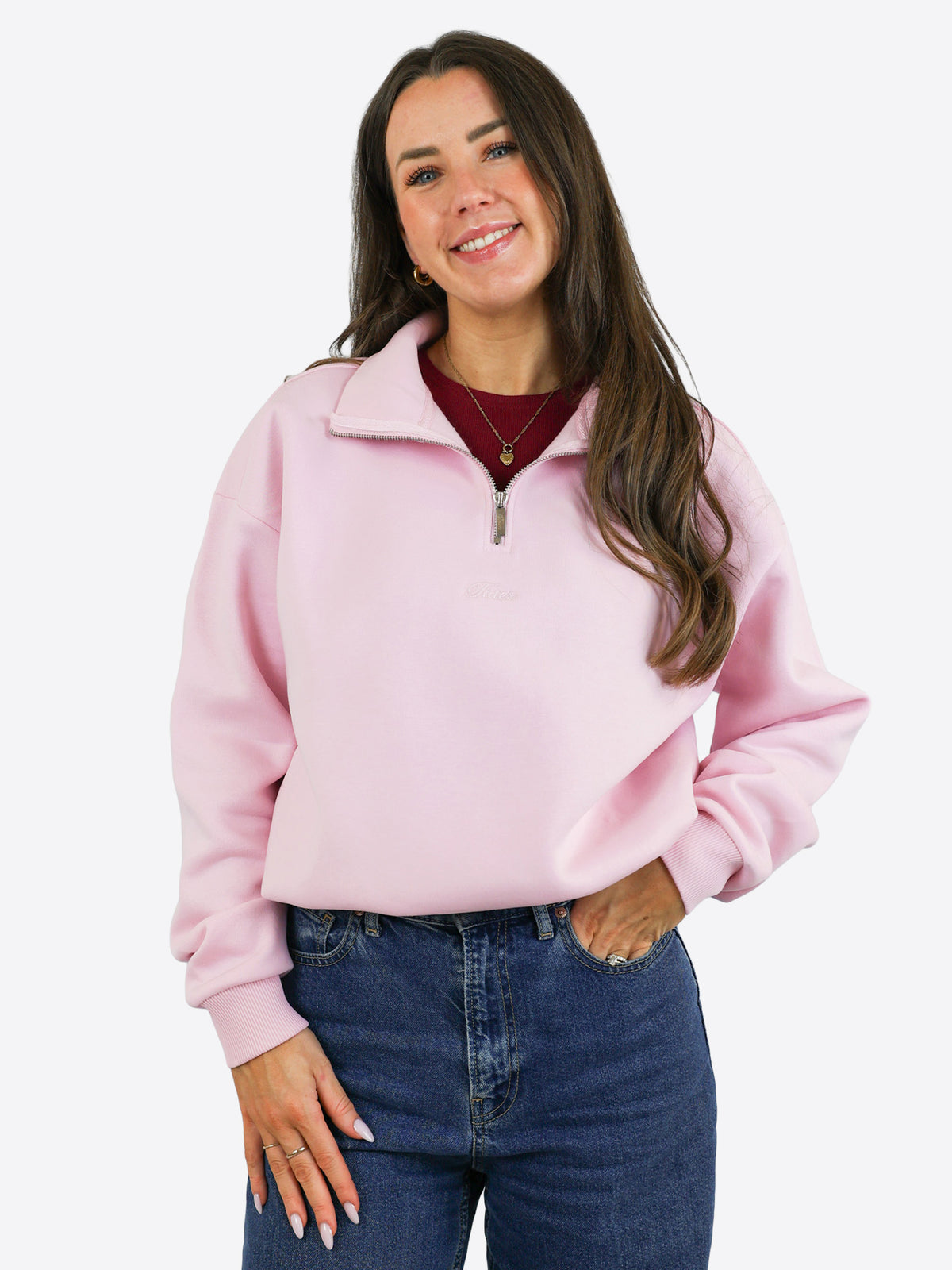 Verstellbarer Half Zip Sweater – Rosa