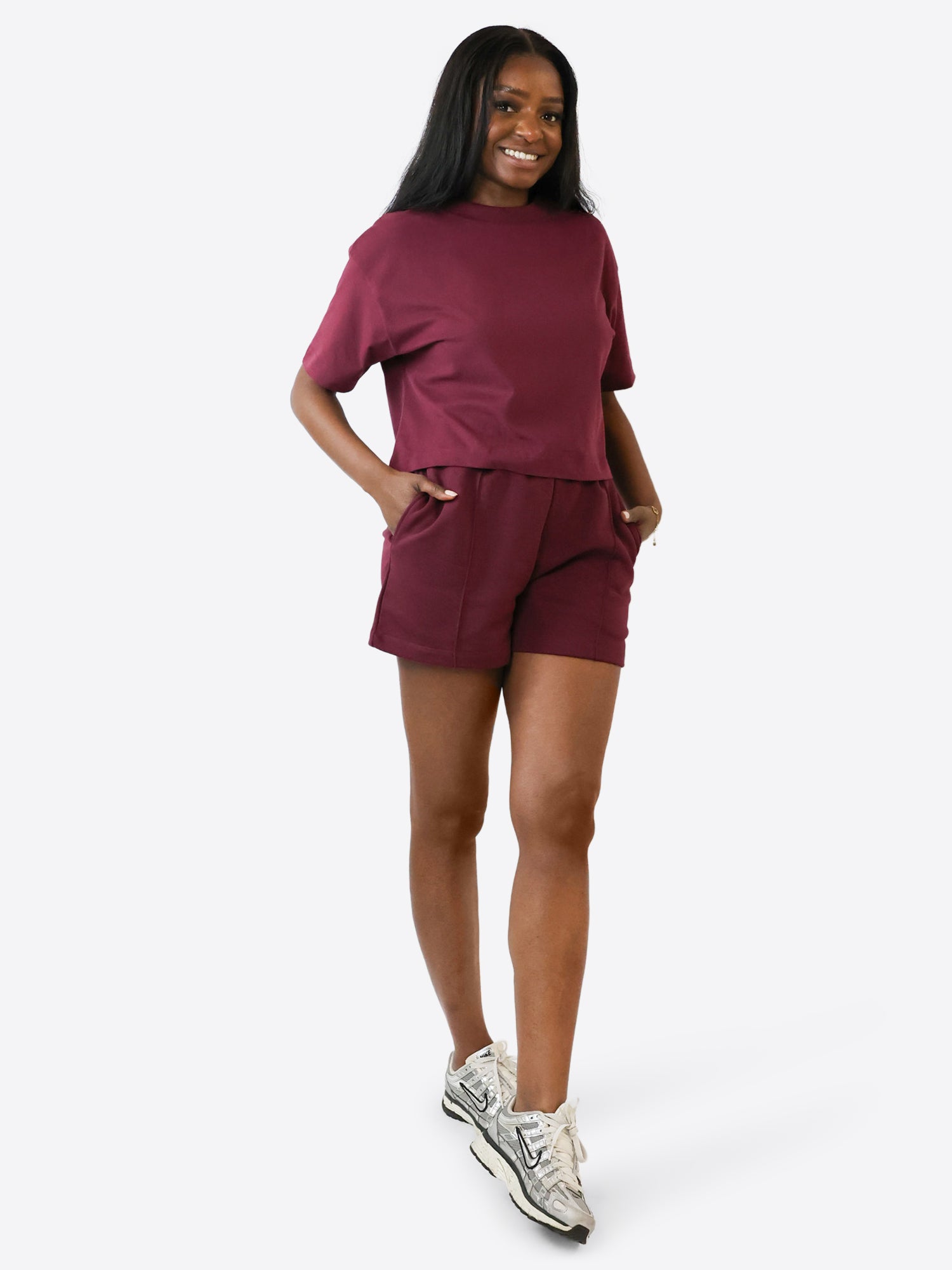 Light Jogginghose kurz mit Biese – Plum