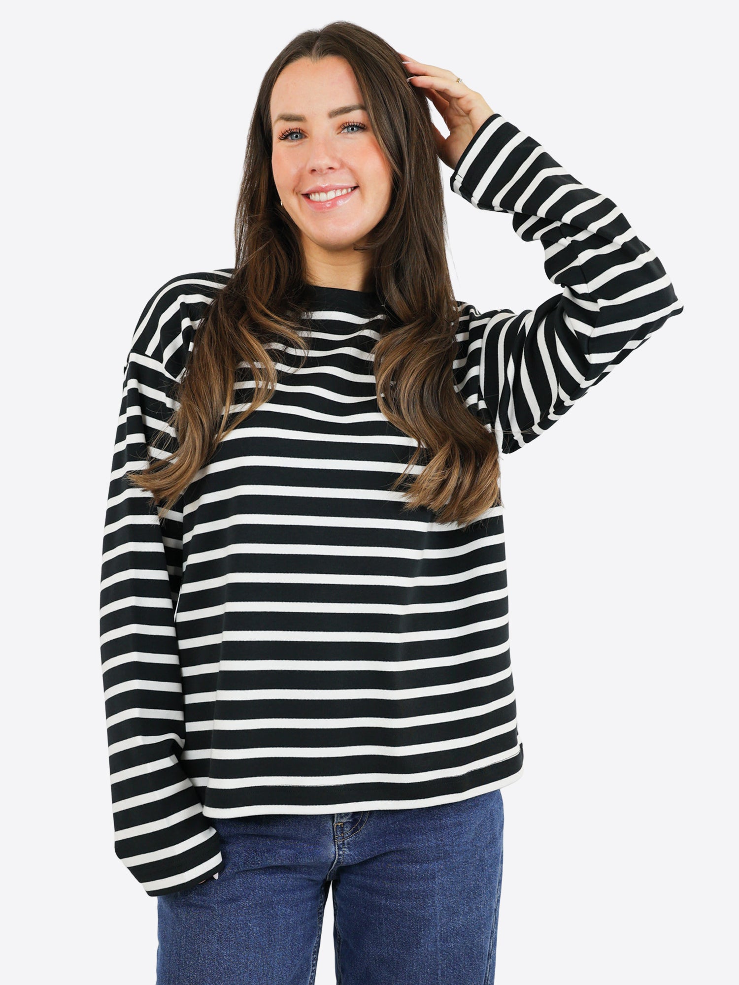 Oversized Longsleeve mit Streifen - Schwarz/Weiß
