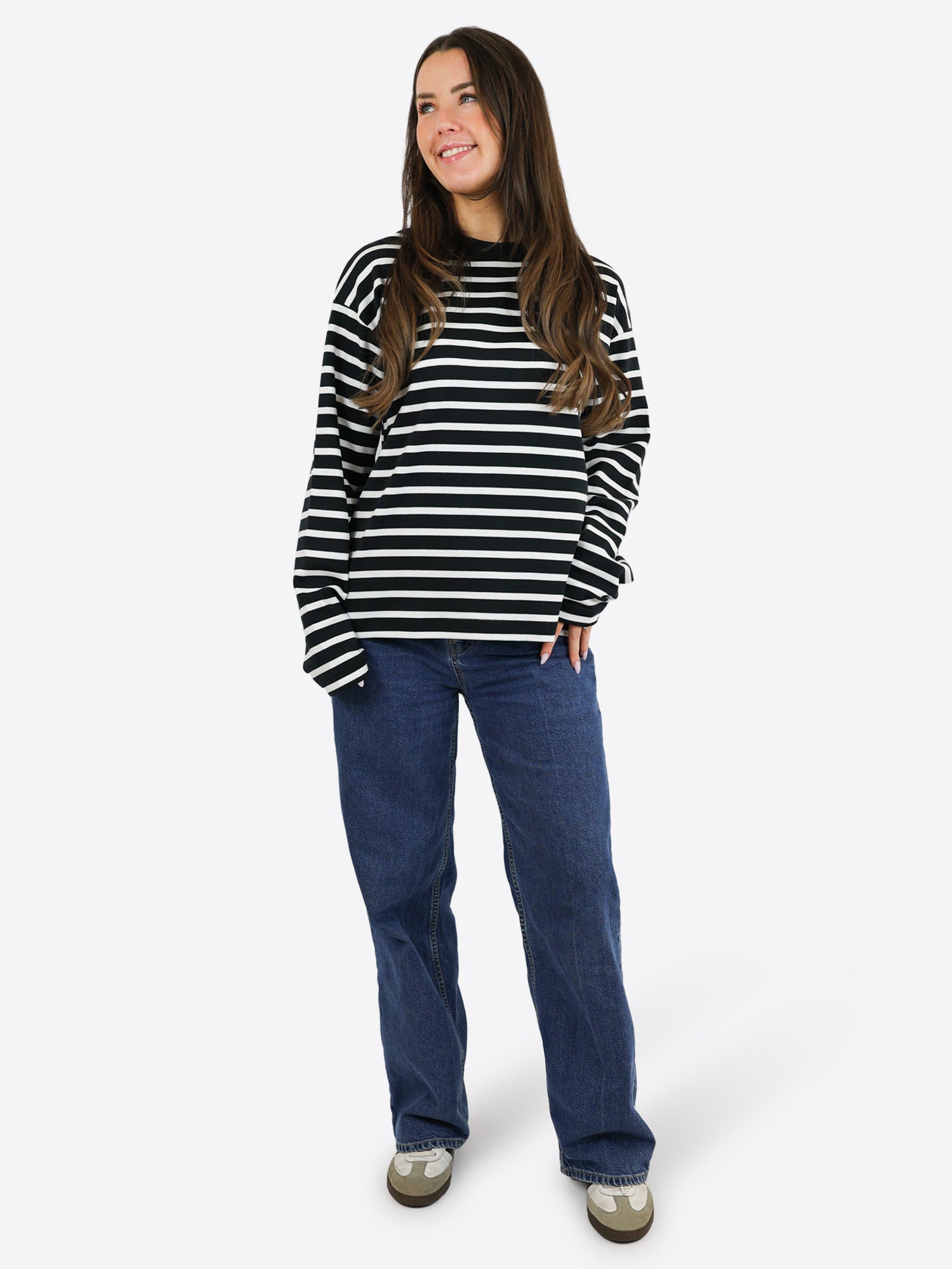 Oversized Longsleeve mit Streifen - Schwarz/Weiß