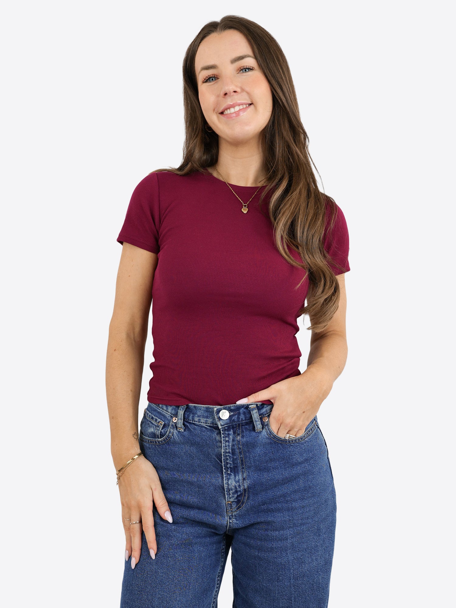 Rib Slim T-Shirt – Rhododendron