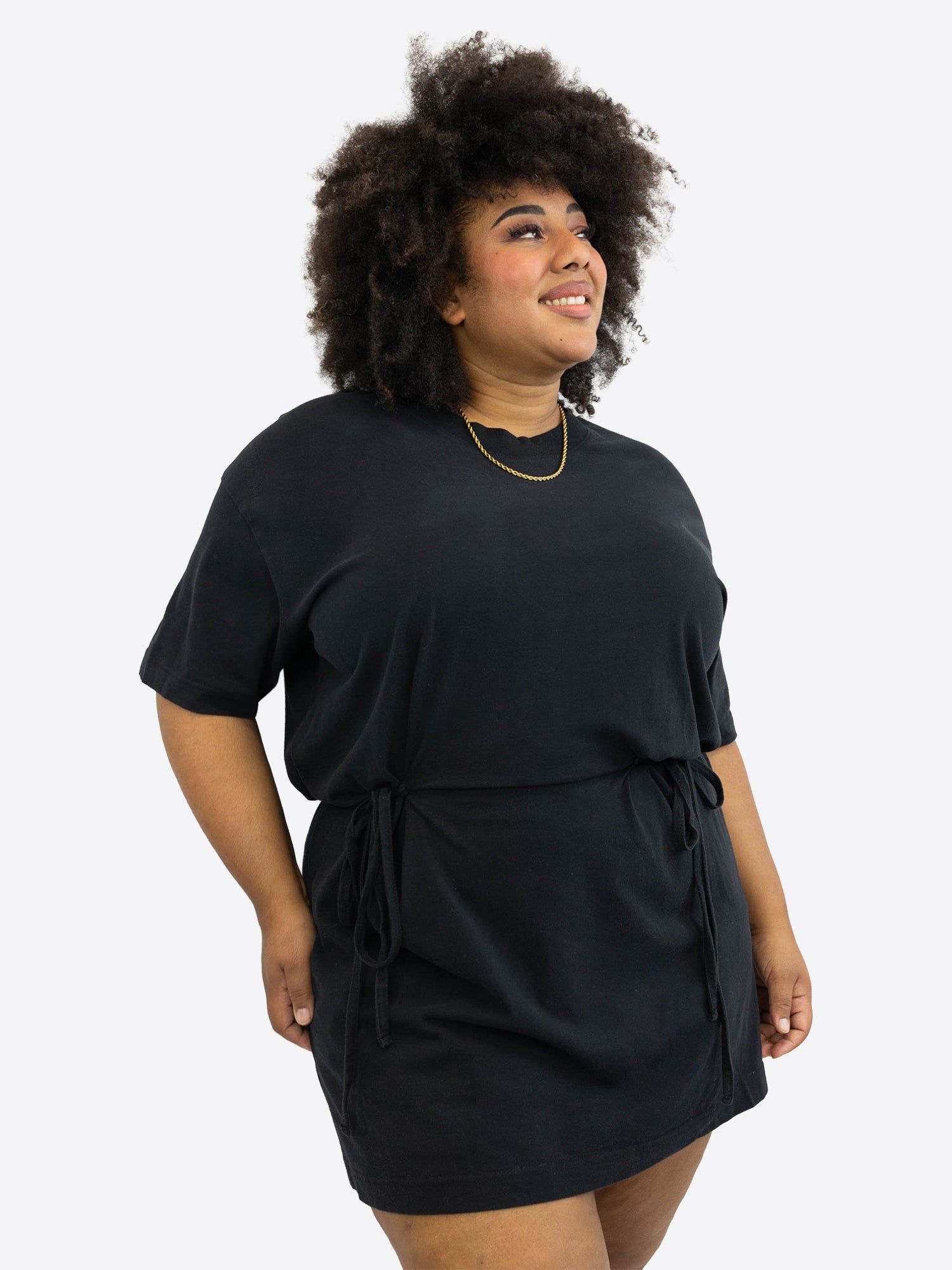 T-Shirt-Kleid mit Schleifen-Bindung – Schwarz