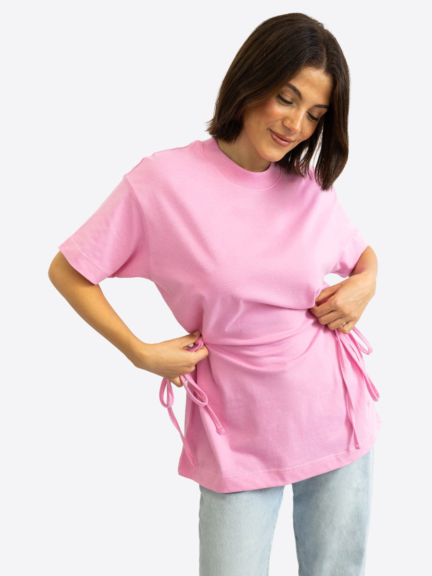 T-Shirt mit Schleifen-Bindung – Bubble pink