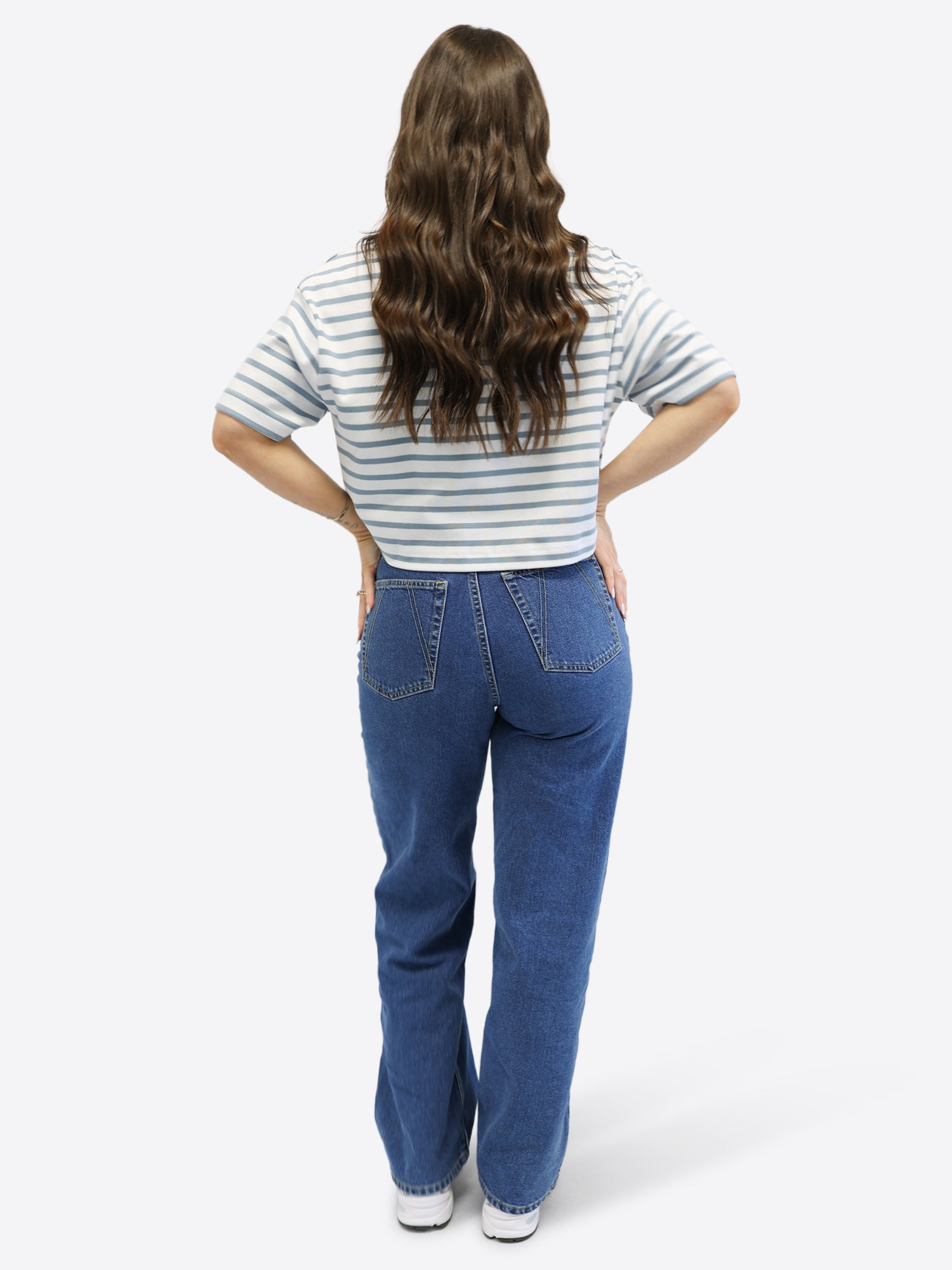 Crop T-Shirt mit Streifen - Blau