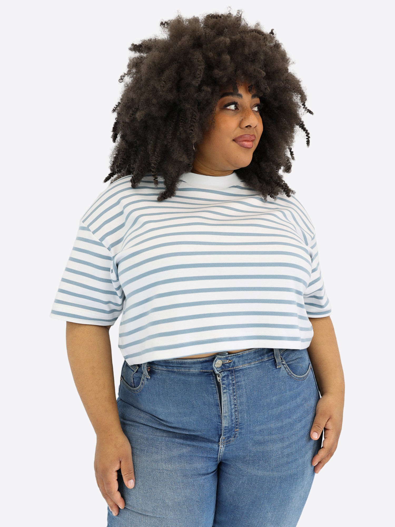 Crop T-Shirt mit Streifen - Blau