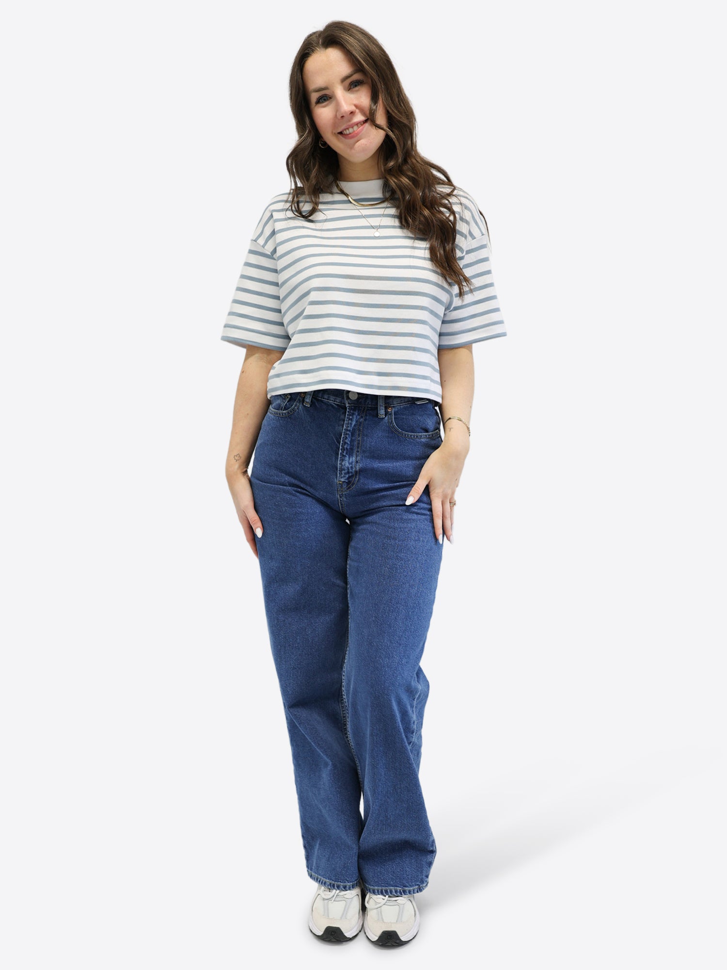 Crop T-Shirt mit Streifen - Blau