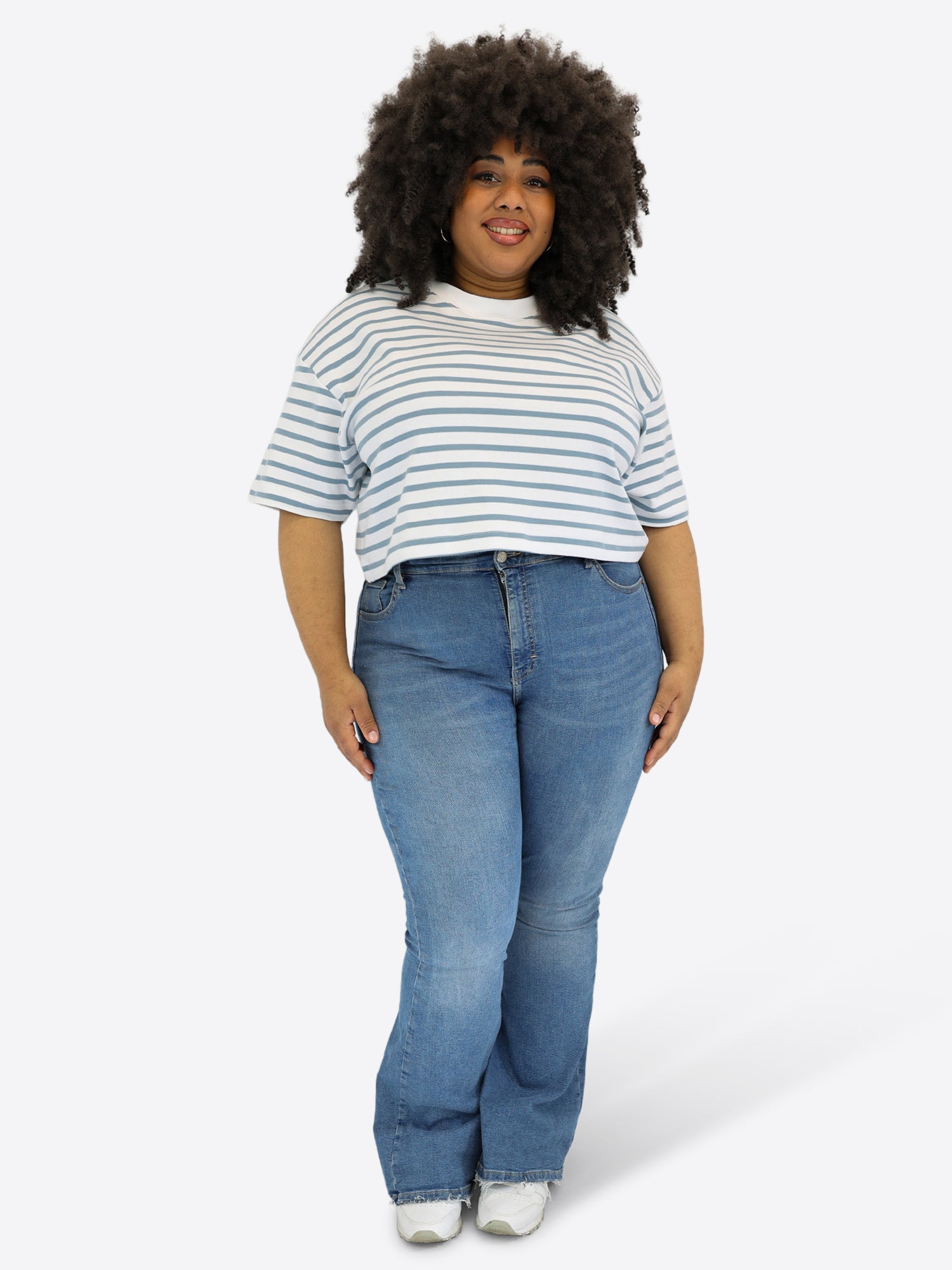 Crop T-Shirt mit Streifen - Blau