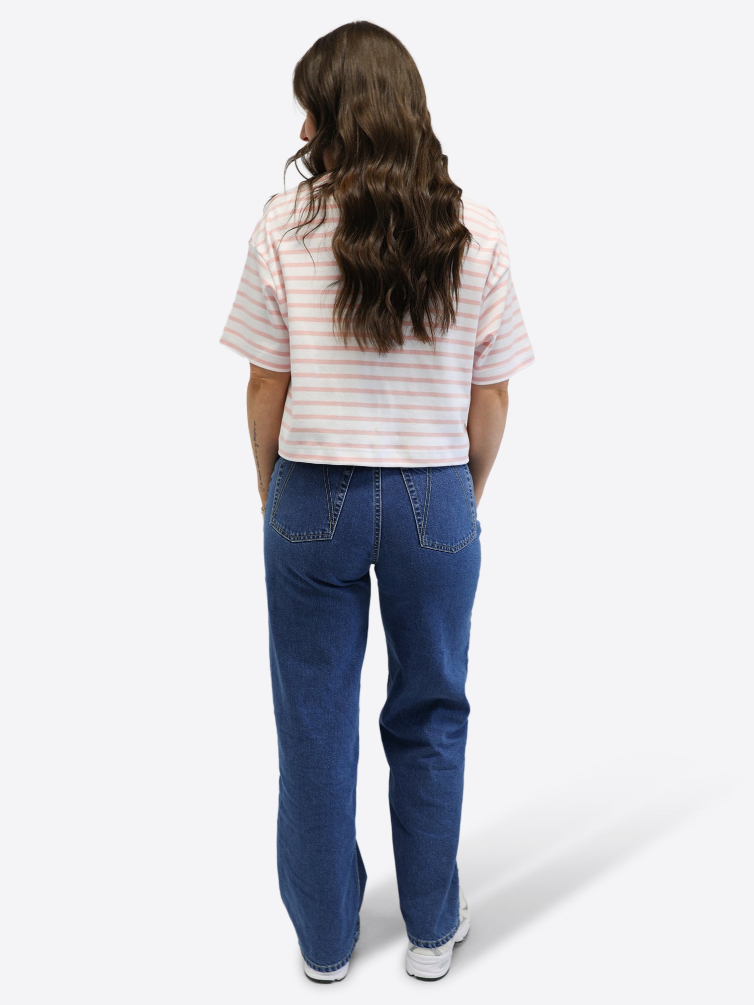 Crop T-Shirt mit Streifen - Rosa