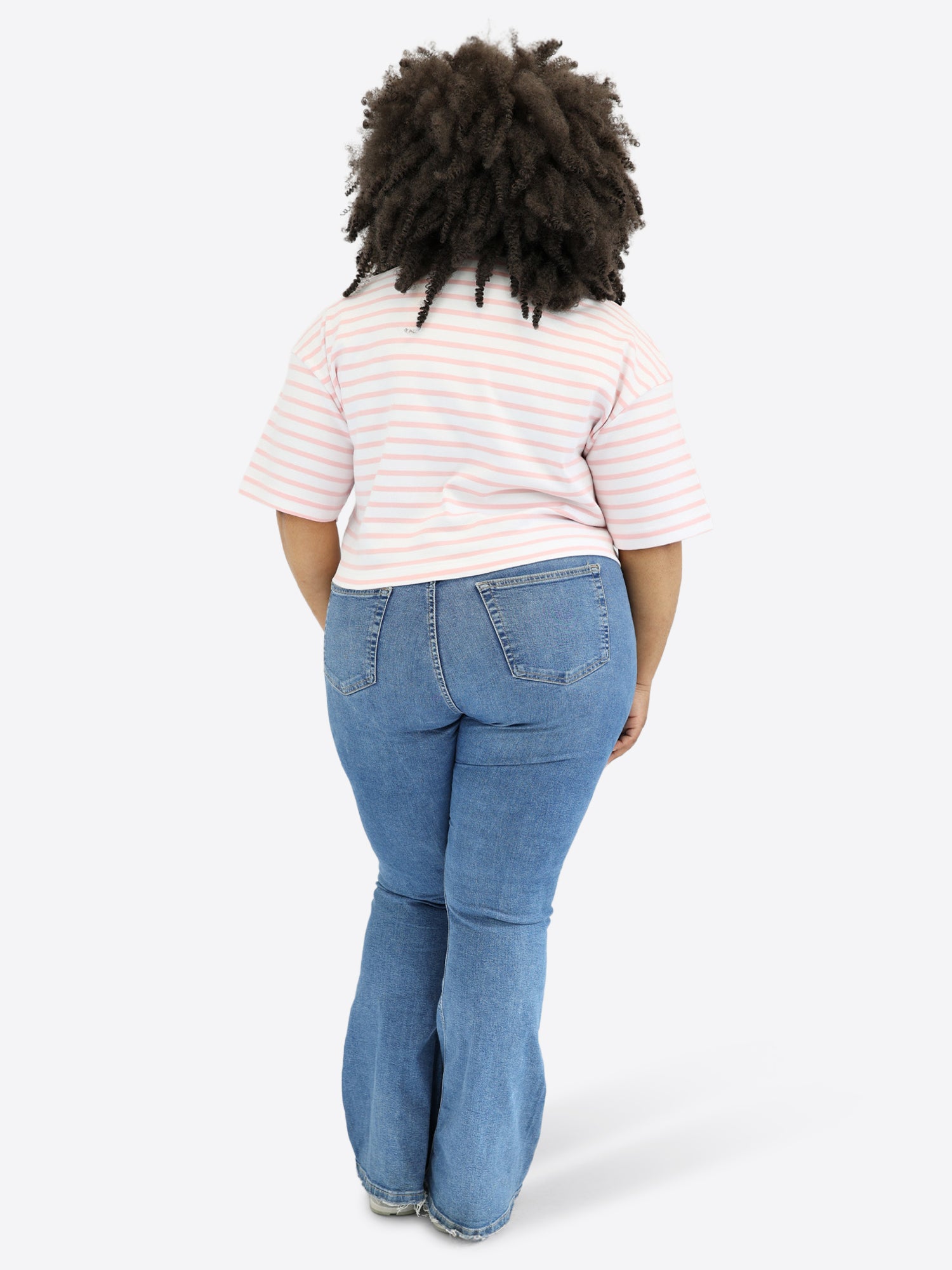 Crop T-Shirt mit Streifen - Rosa