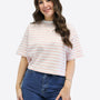 Crop T-Shirt mit Streifen - Rosa