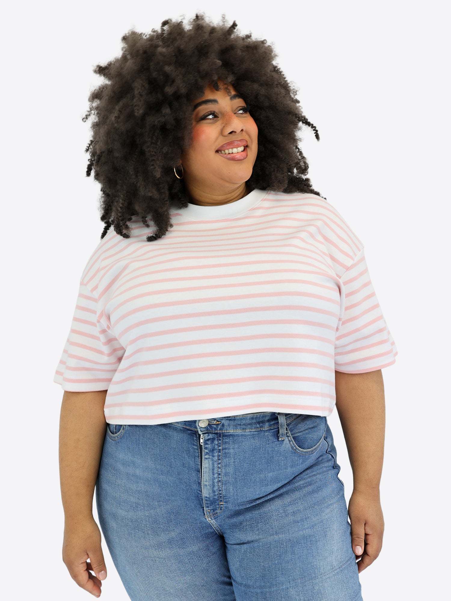 Crop T-Shirt mit Streifen - Rosa