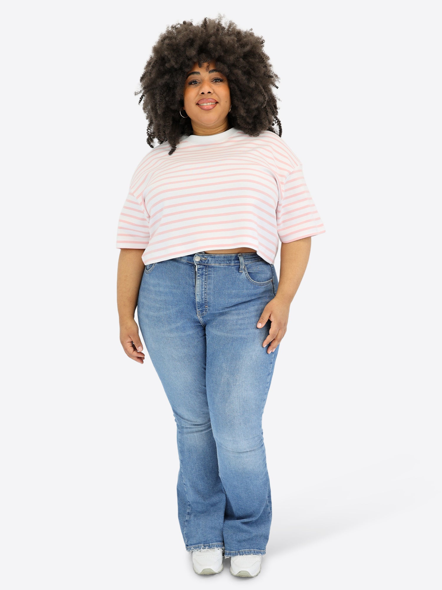 Crop T-Shirt mit Streifen - Rosa