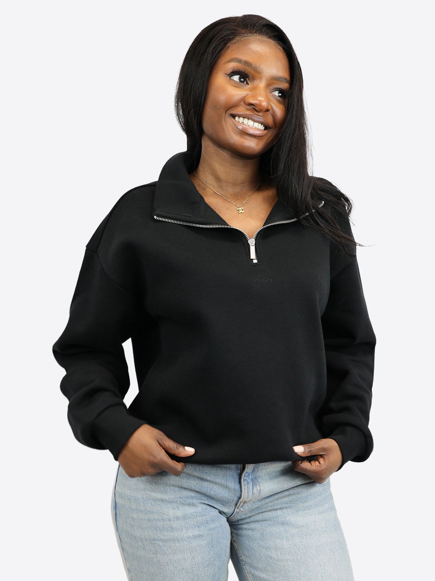 Verstellbarer Half Zip Sweater – Schwarz