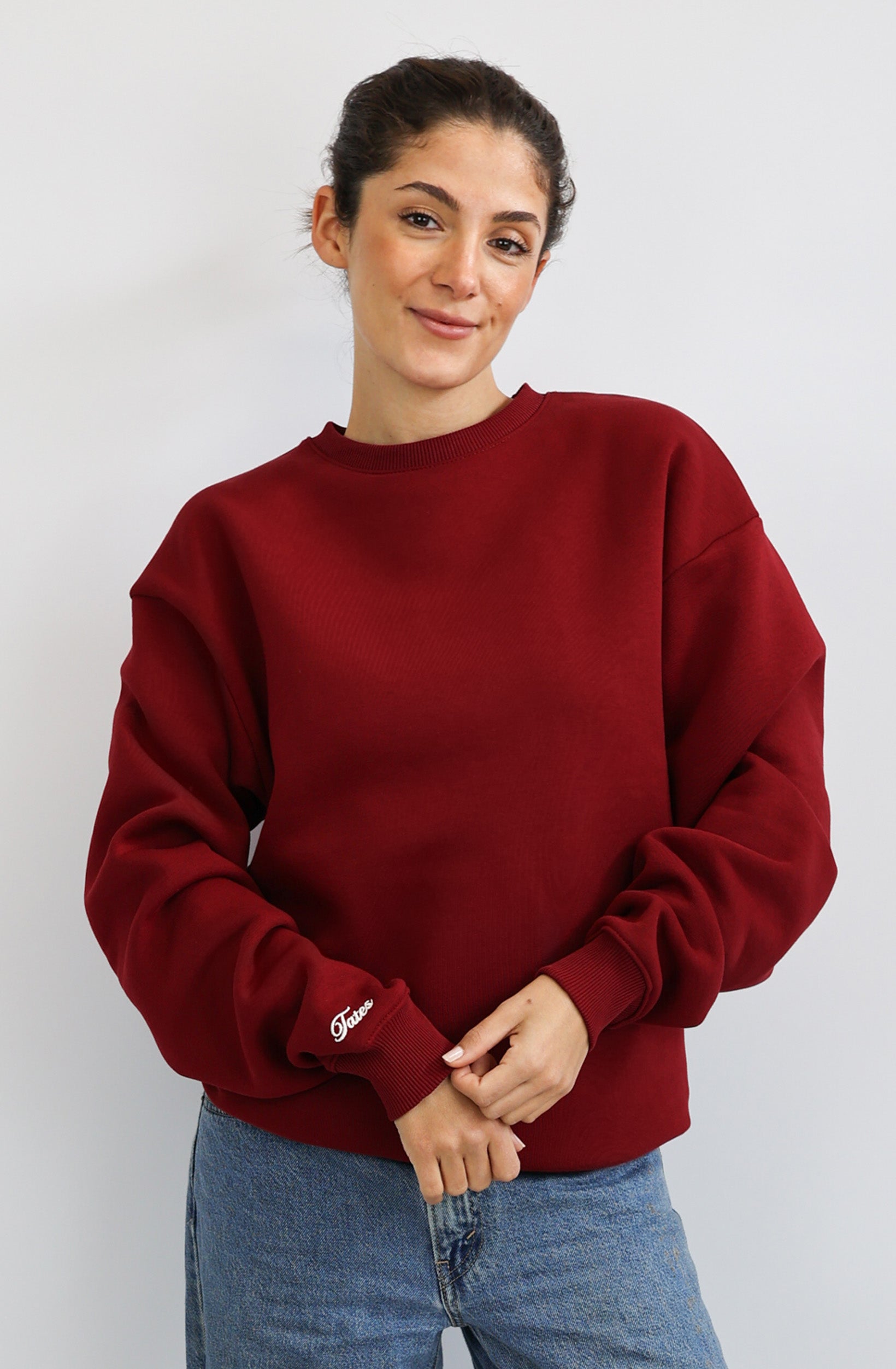 Original Regular Waistband Sweater "Happy Holidays" – Cranberry