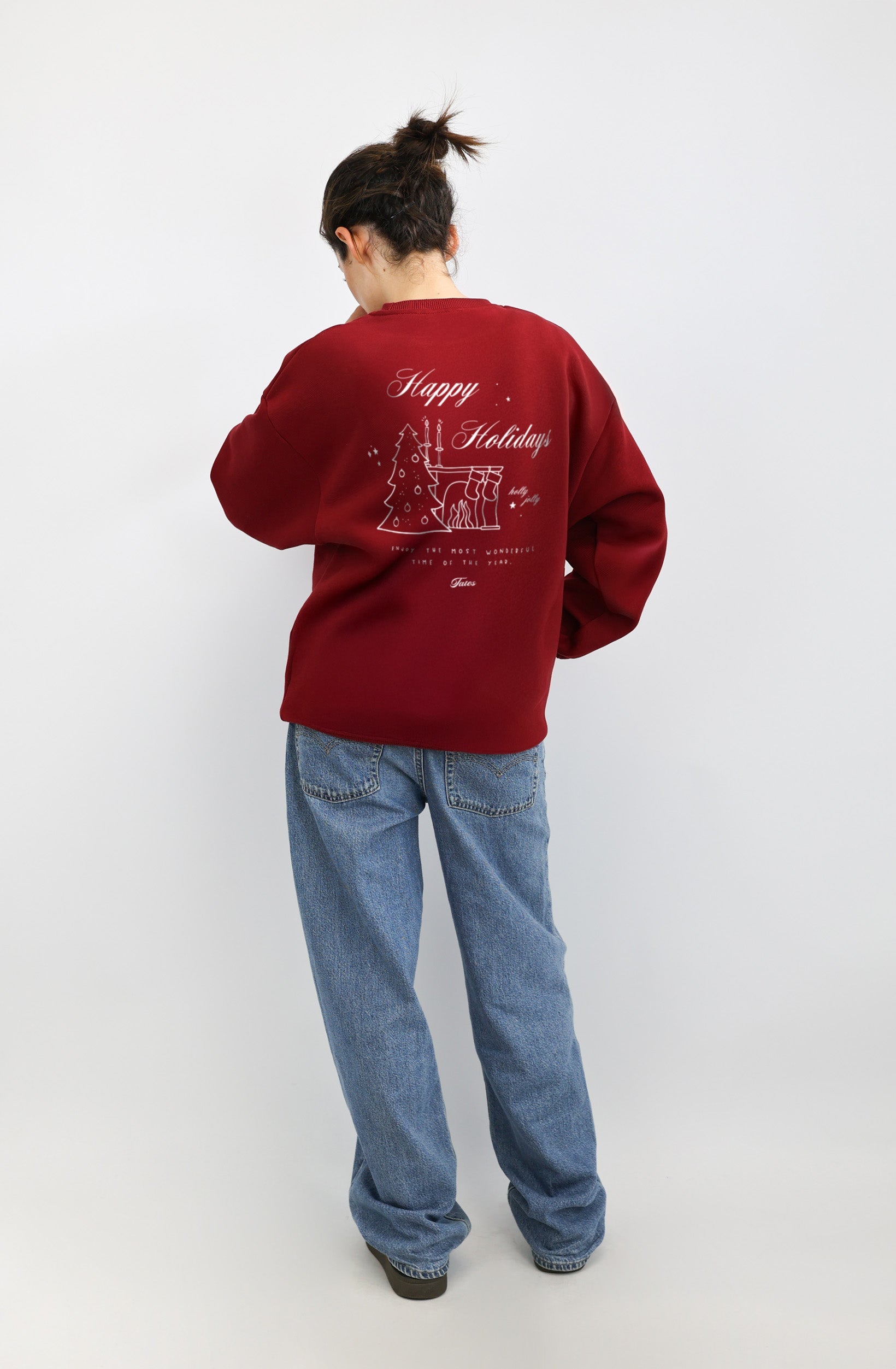 Original Regular Waistband Sweater "Happy Holidays" – Cranberry