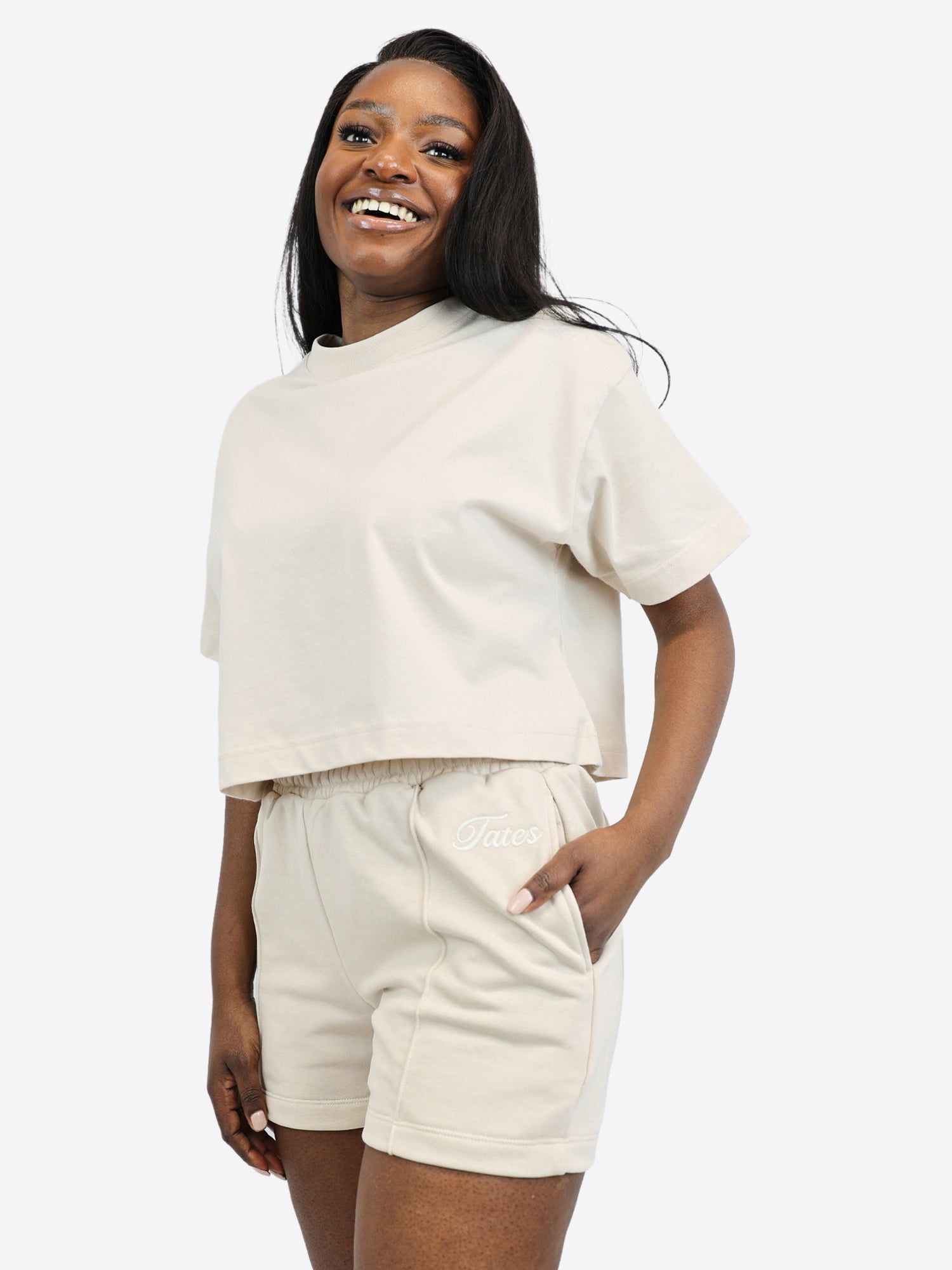 Light Jogginghose kurz mit Biese – Beige