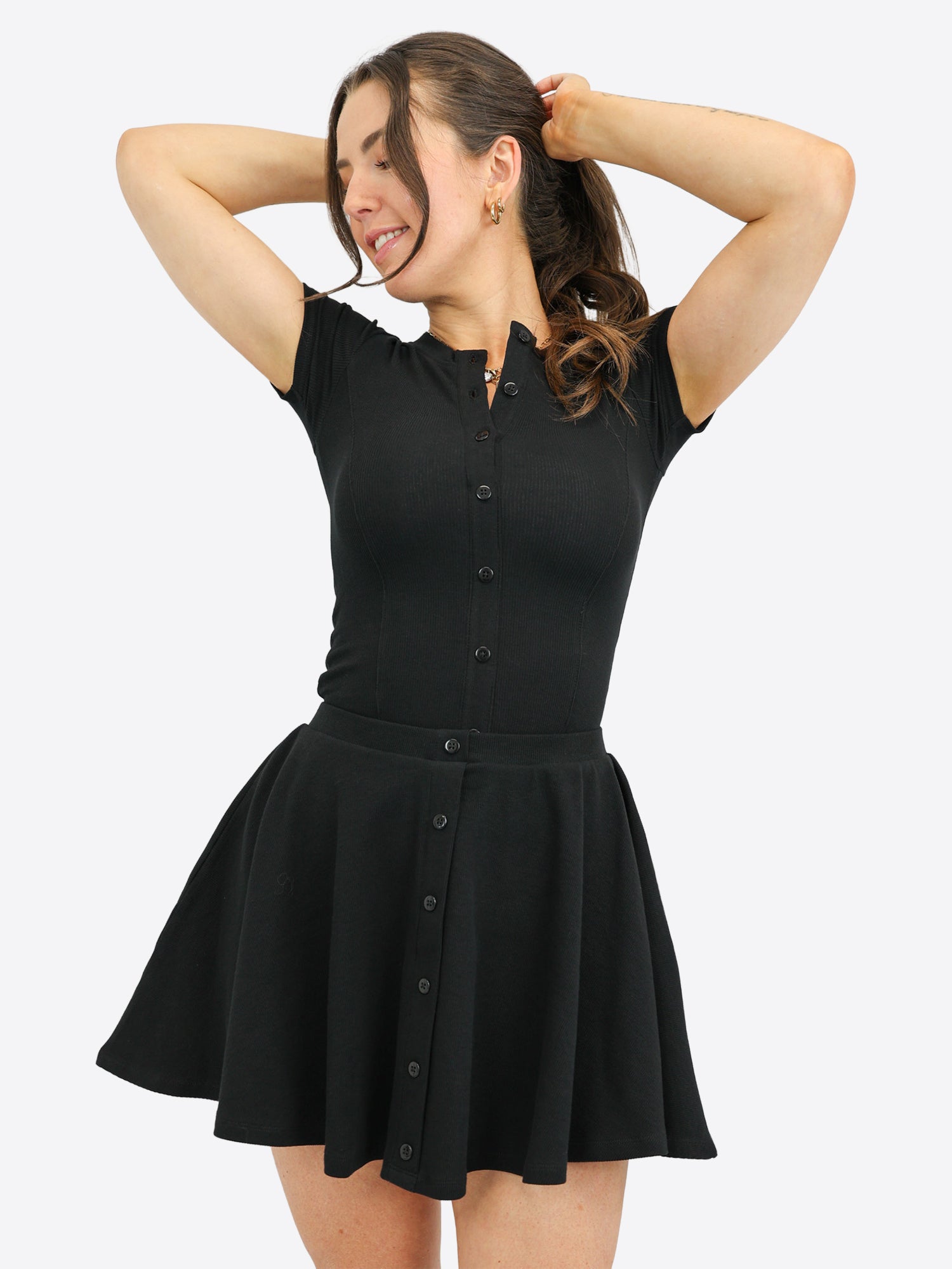 Mini Rib Skort mit Knopfleiste