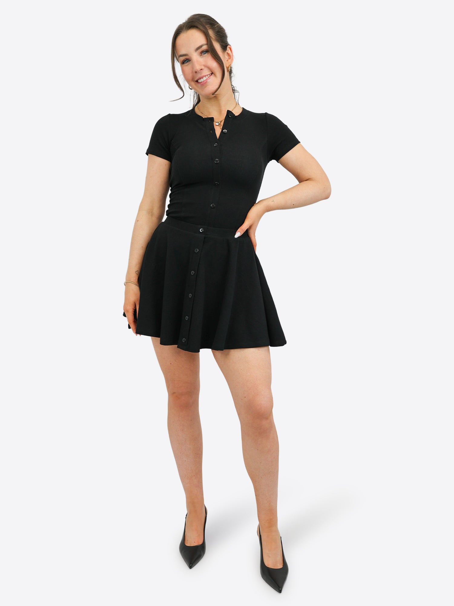 Mini Rib Skort mit Knopfleiste