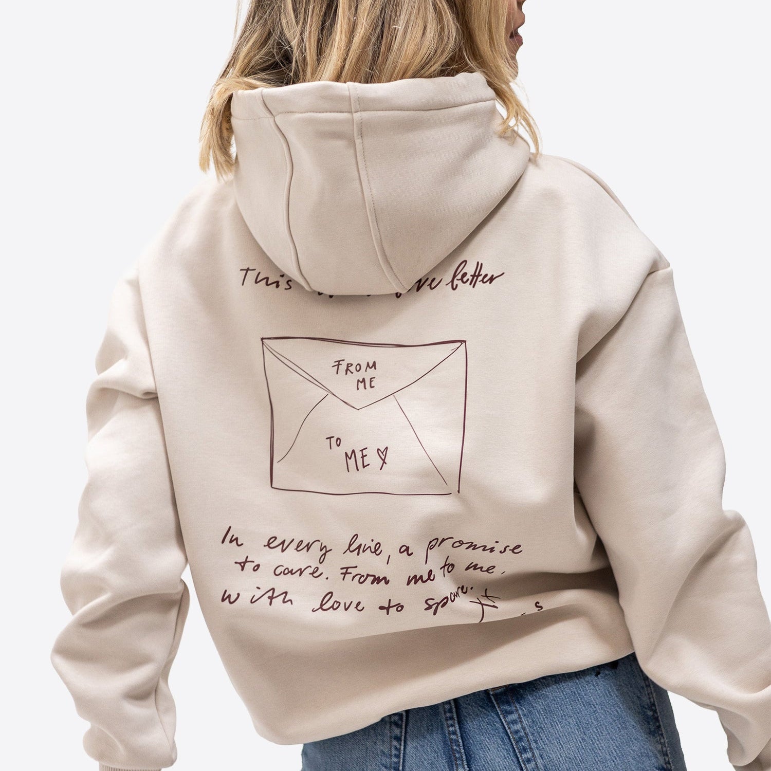 Original Regular Waistband Hoodie "Love letter" – Beige