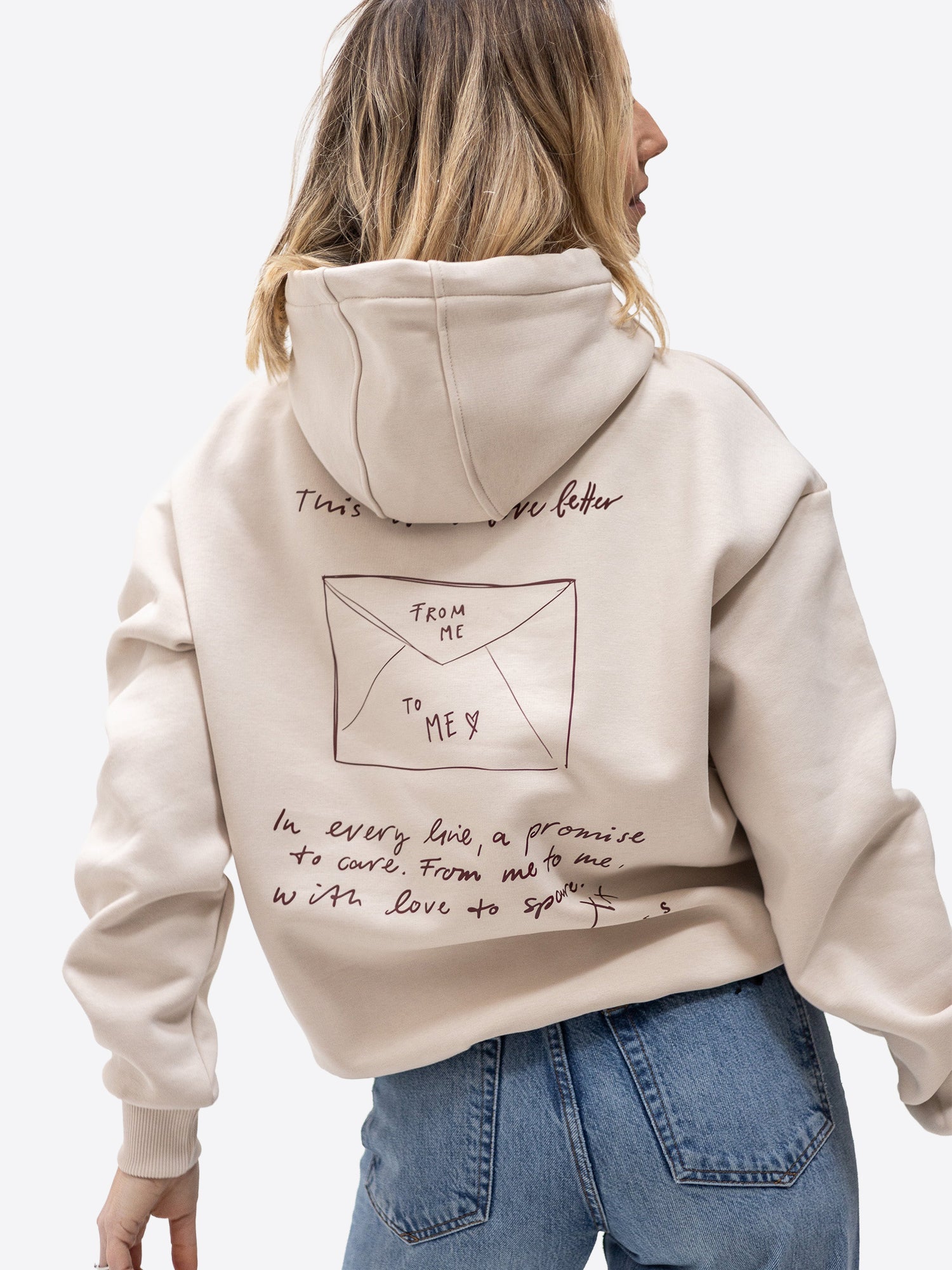 Original Regular Waistband Hoodie "Love letter" – Beige