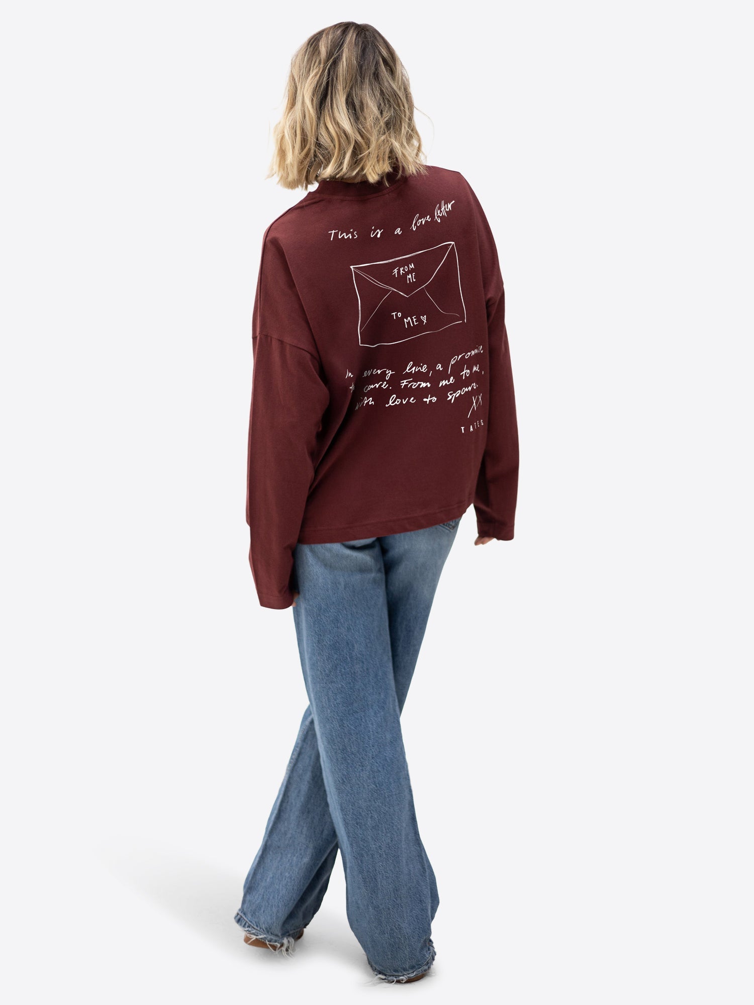 Longsleeve (Oversized) "Love letter" – Bordeaux