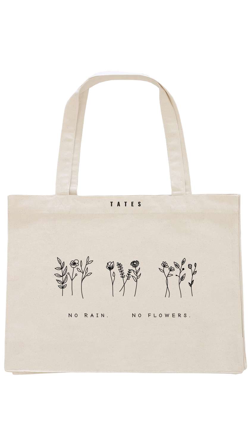 Shopping bag "No rain no flowers" – Natural Raw