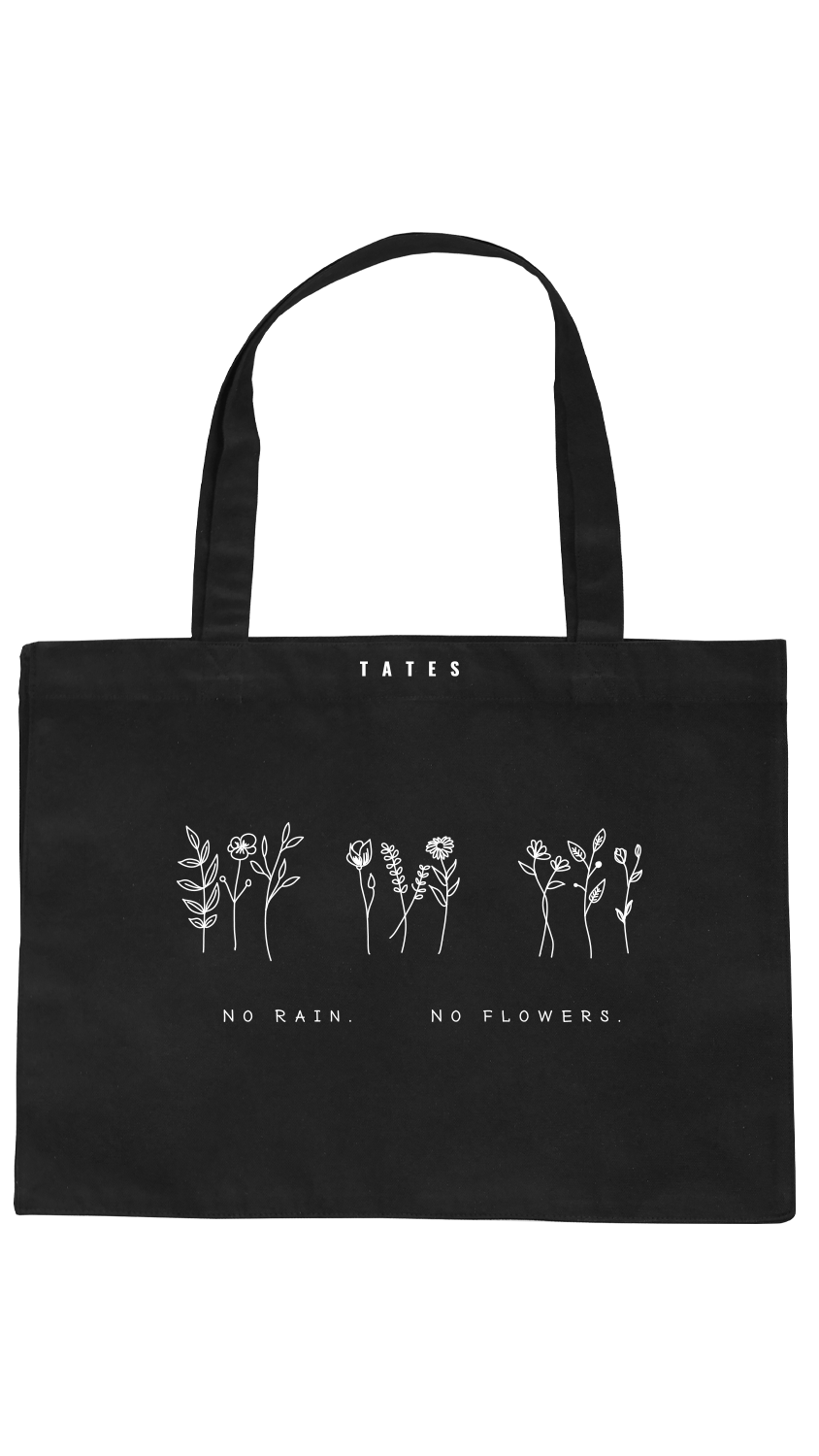 Shopping bag "No rain no flowers" – Schwarz