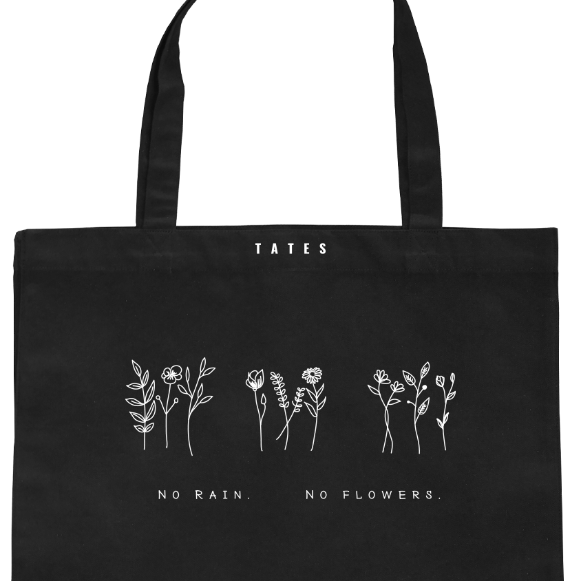 Shopping bag "No rain no flowers" – Schwarz