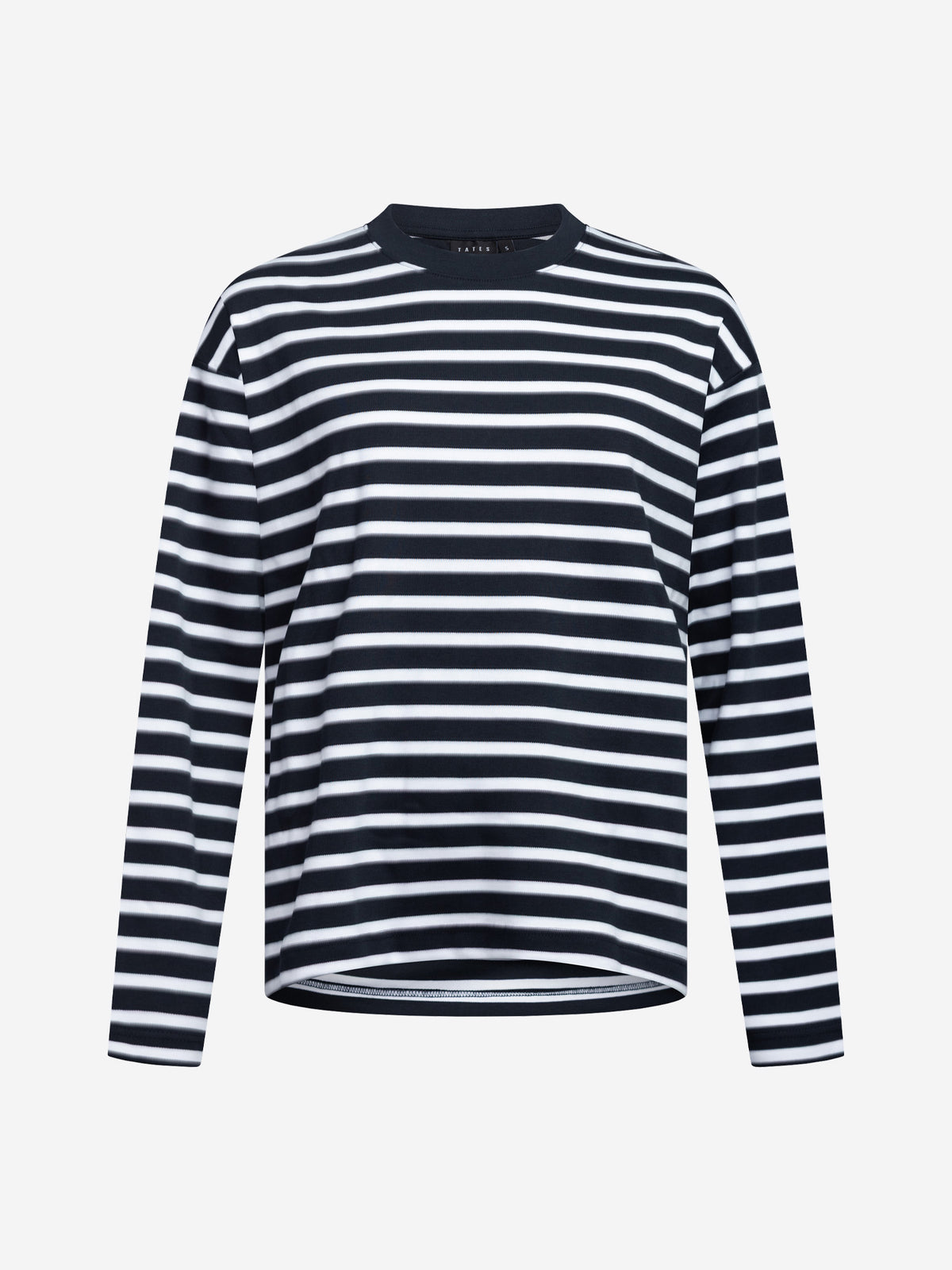 Oversized Longsleeve mit Streifen in Schwarz-Weiß, Produktfoto der Vorderseite