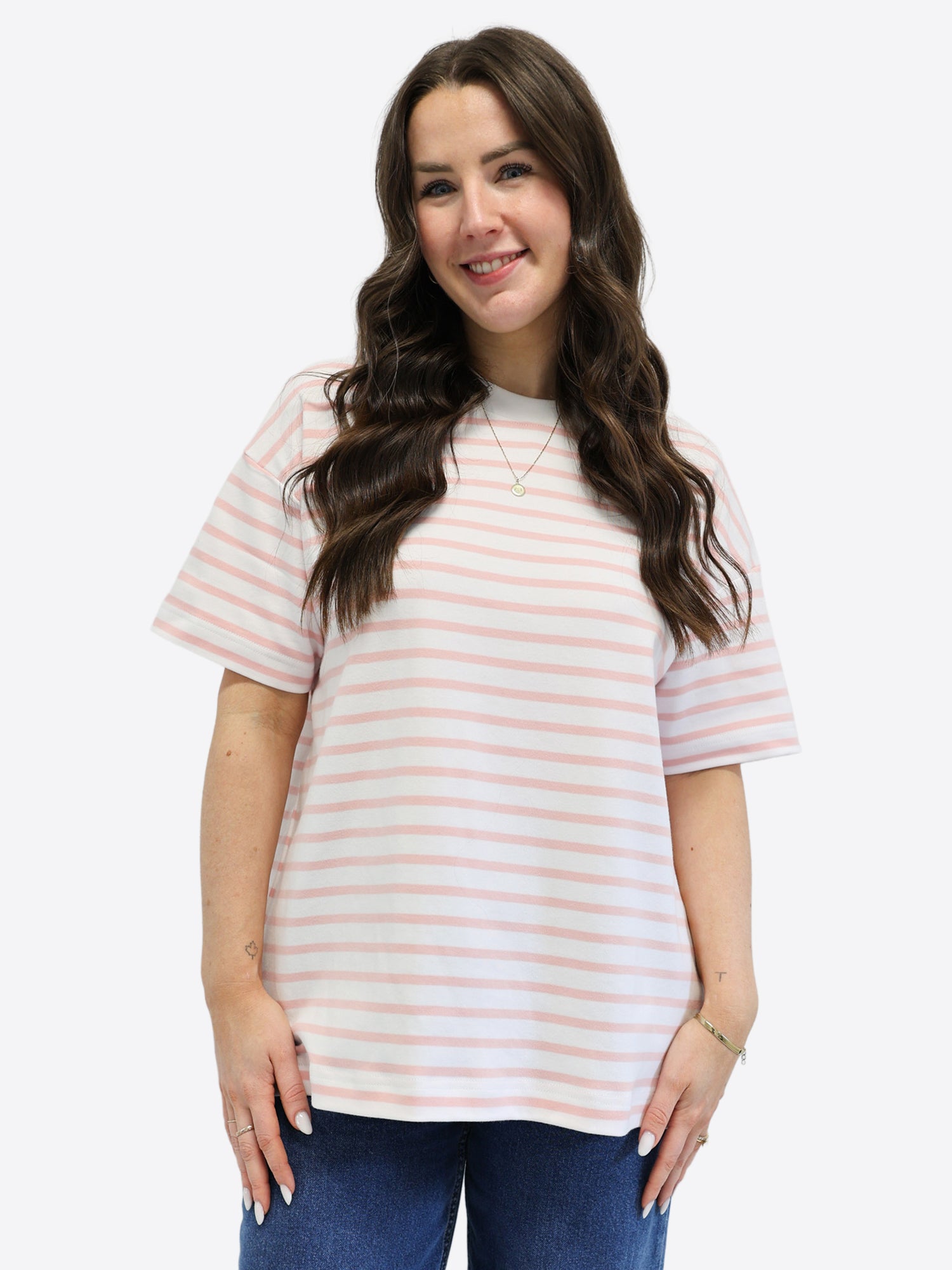 Oversized T-Shirt 3.0 mit Streifen - Rosa