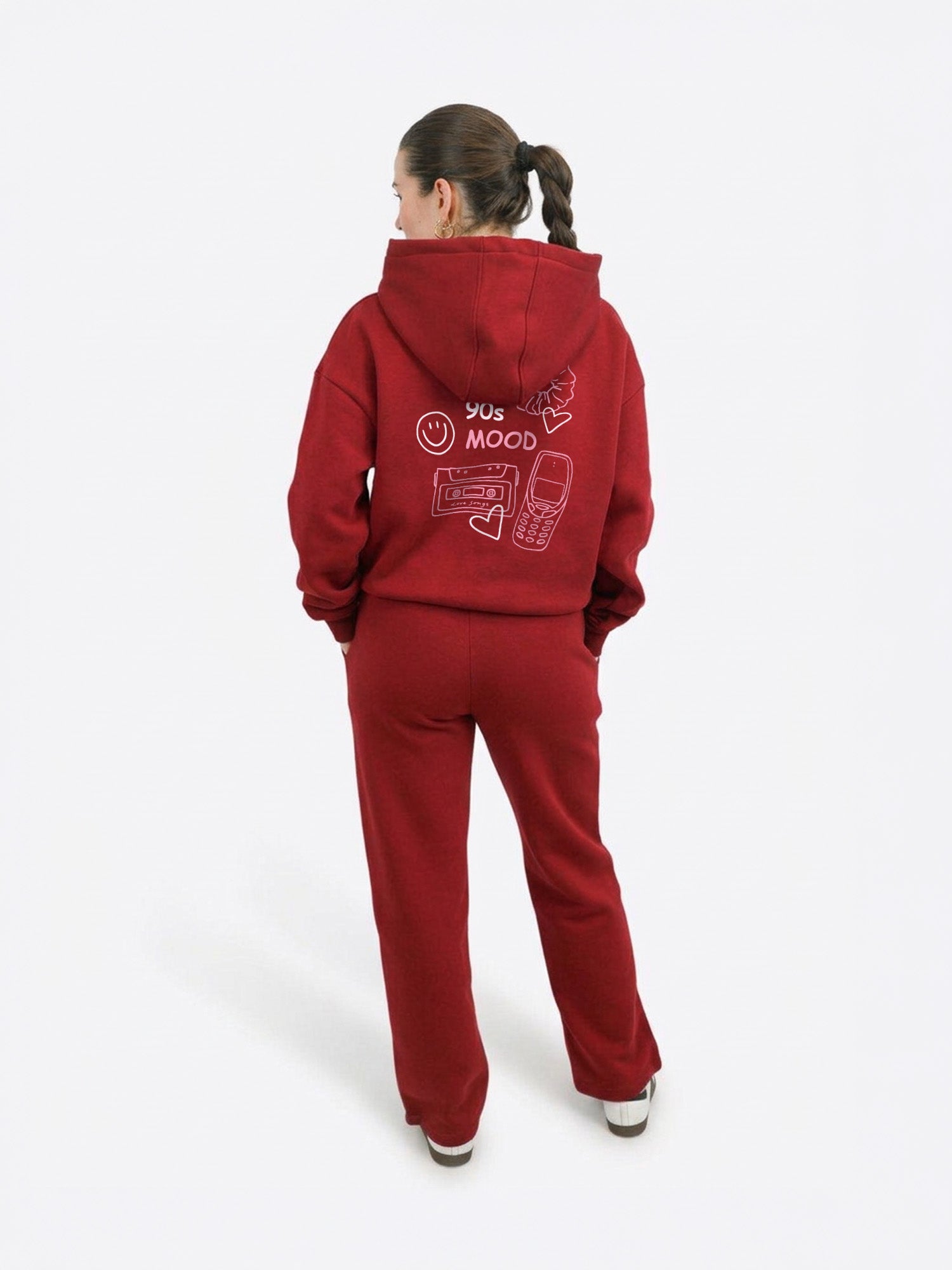 Regular Waistband Hoodie "90's Mood" - Cranberry