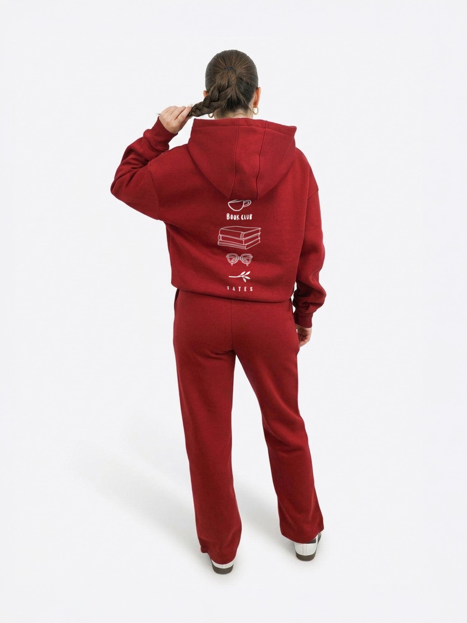Regular Waistband Hoodie "Book Club" - Cranberry