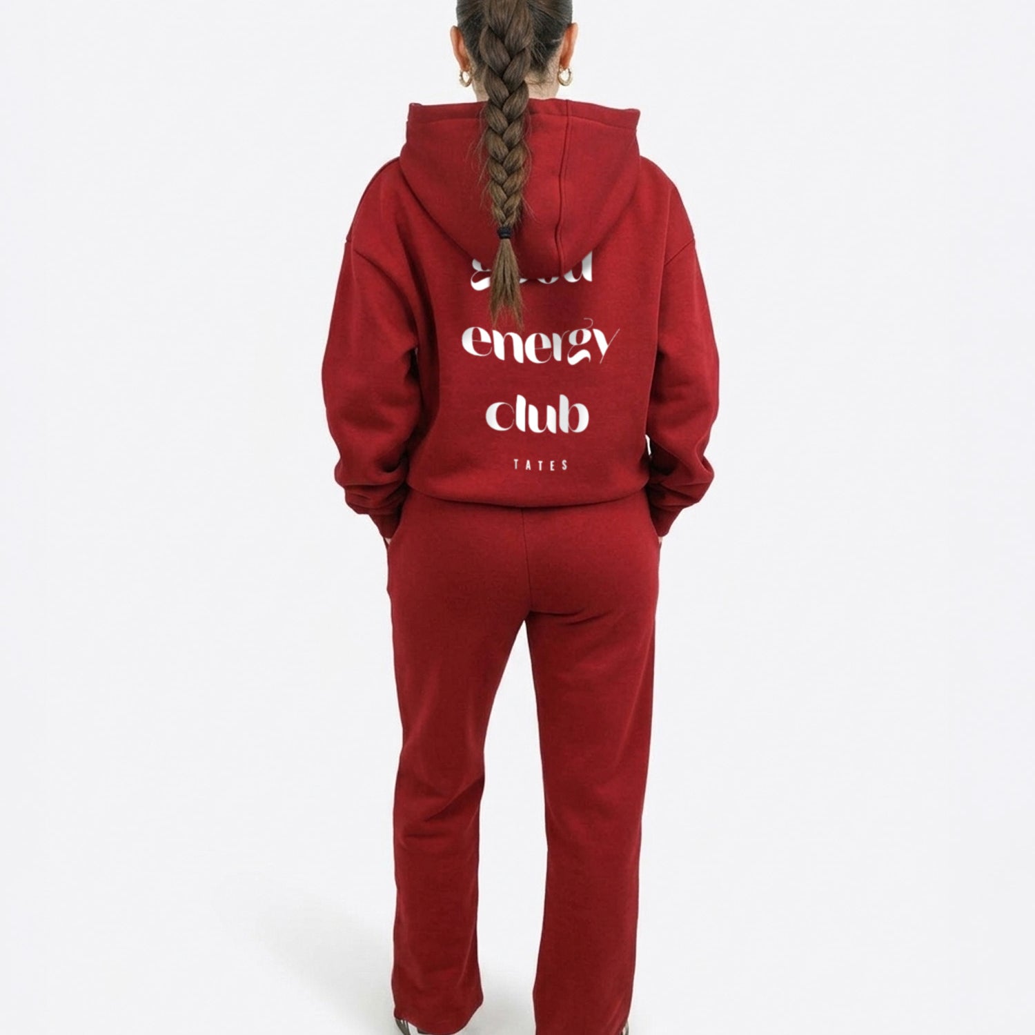 Regular Waistband Hoodie "Good Energy" - Cranberry
