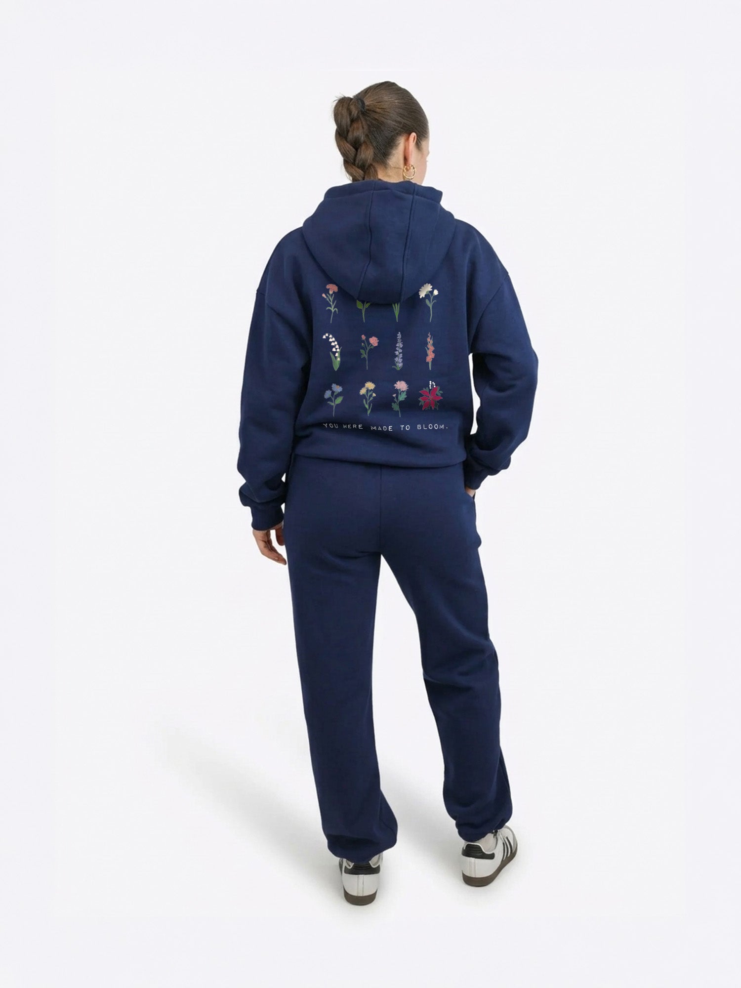Regular Waistband Hoodie "Birthflowers" - Midnight Blue