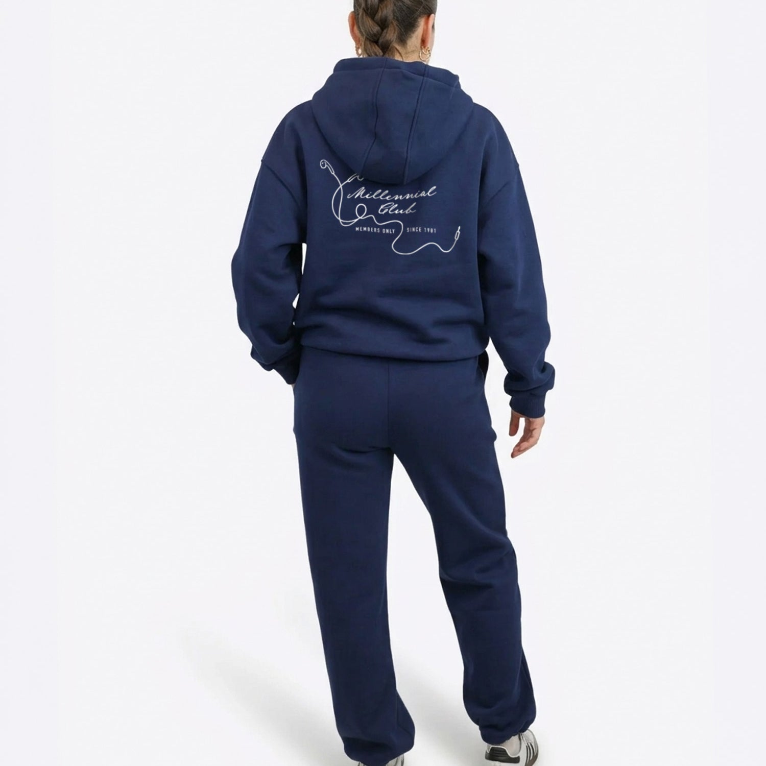 Regular Waistband Hoodie "Millennial Club" - Midnight Blue
