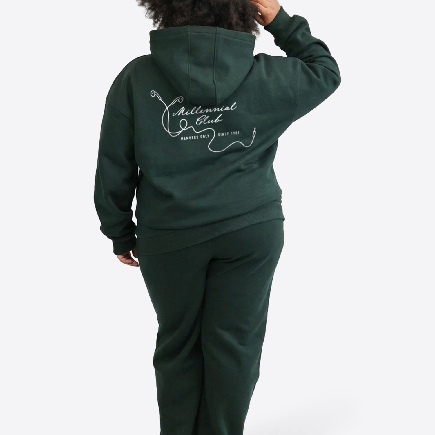 Regular Waistband Hoodie "Millennial Club" - Pine Green