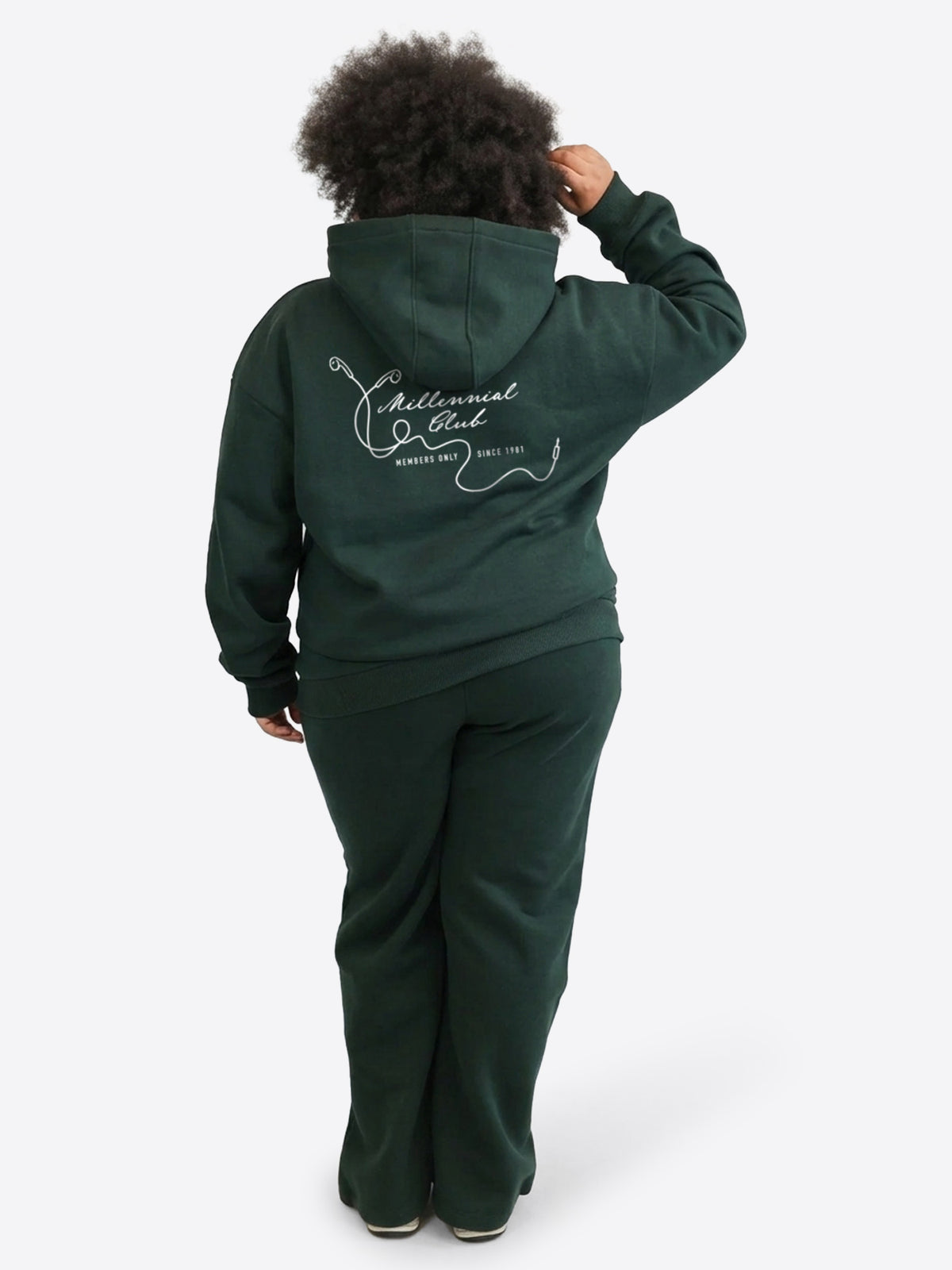 Regular Waistband Hoodie "Millennial Club" - Pine Green