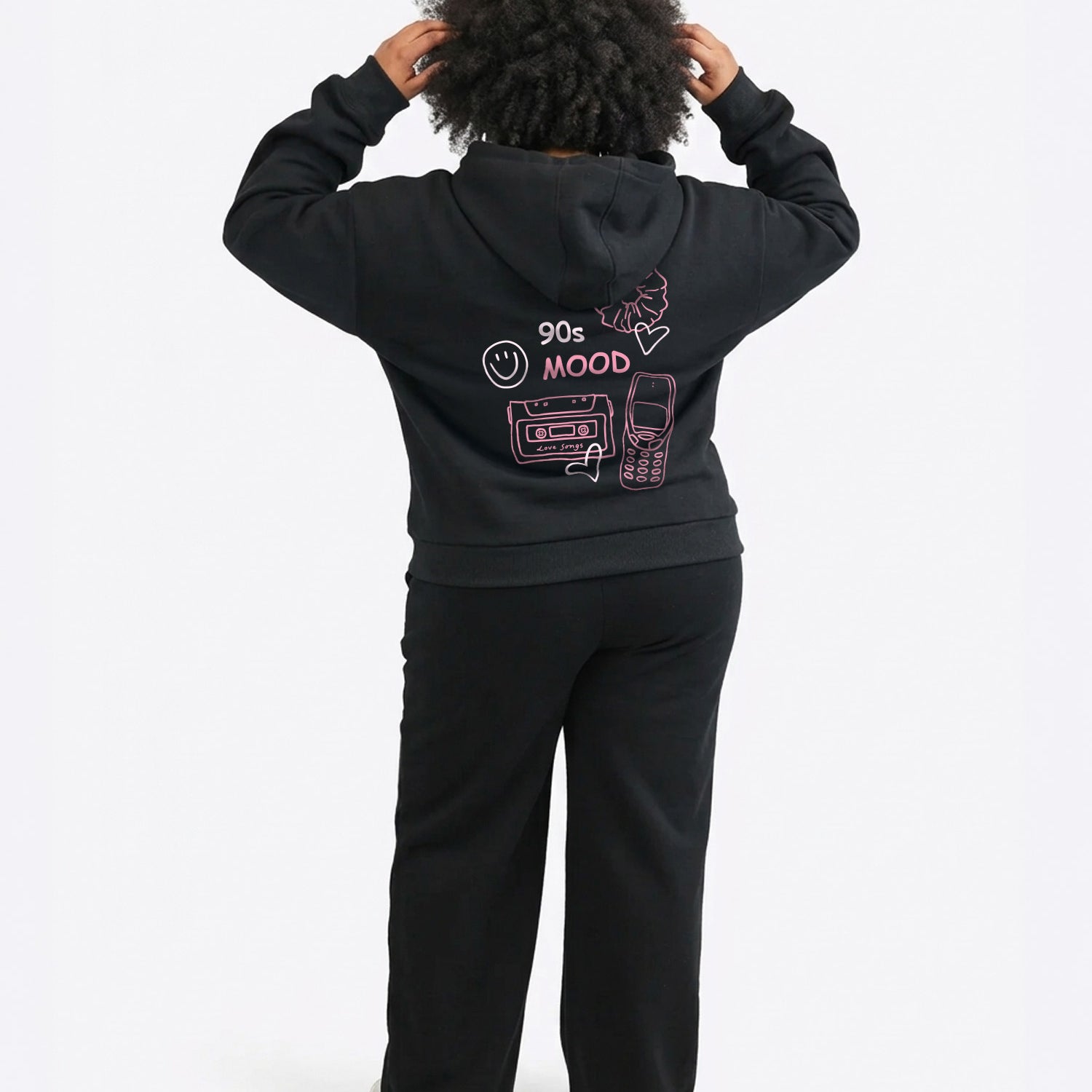 Regular Waistband Hoodie "90's Mood" - Schwarz