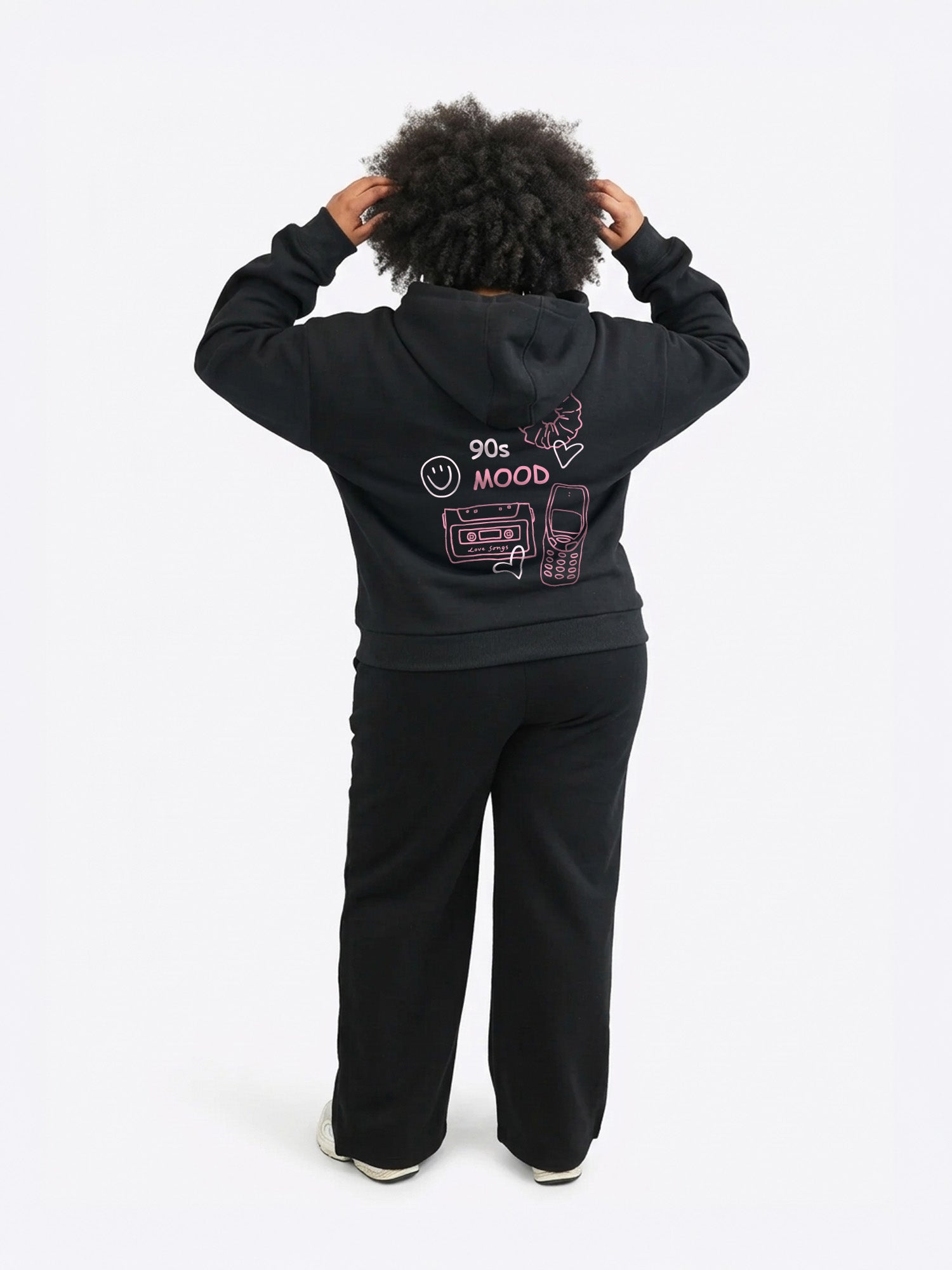 Regular Waistband Hoodie "90's Mood" - Schwarz
