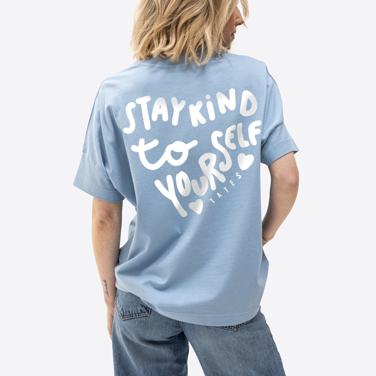 Soft Touch T-Shirt "Stay kind" – Dusty Blue