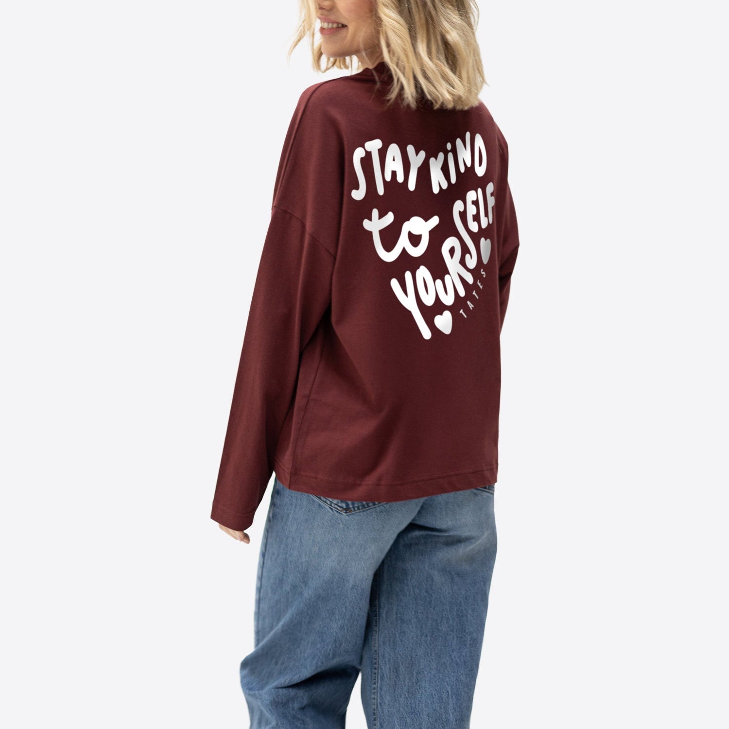 Longsleeve (Oversized) "Stay kind" – Bordeaux
