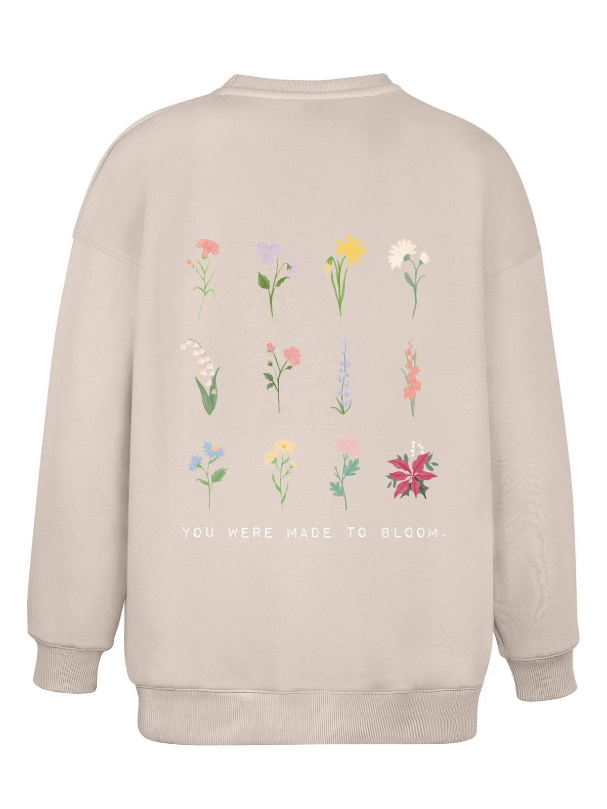 Wide Waistband Sweater "Birthflowers" – Beige