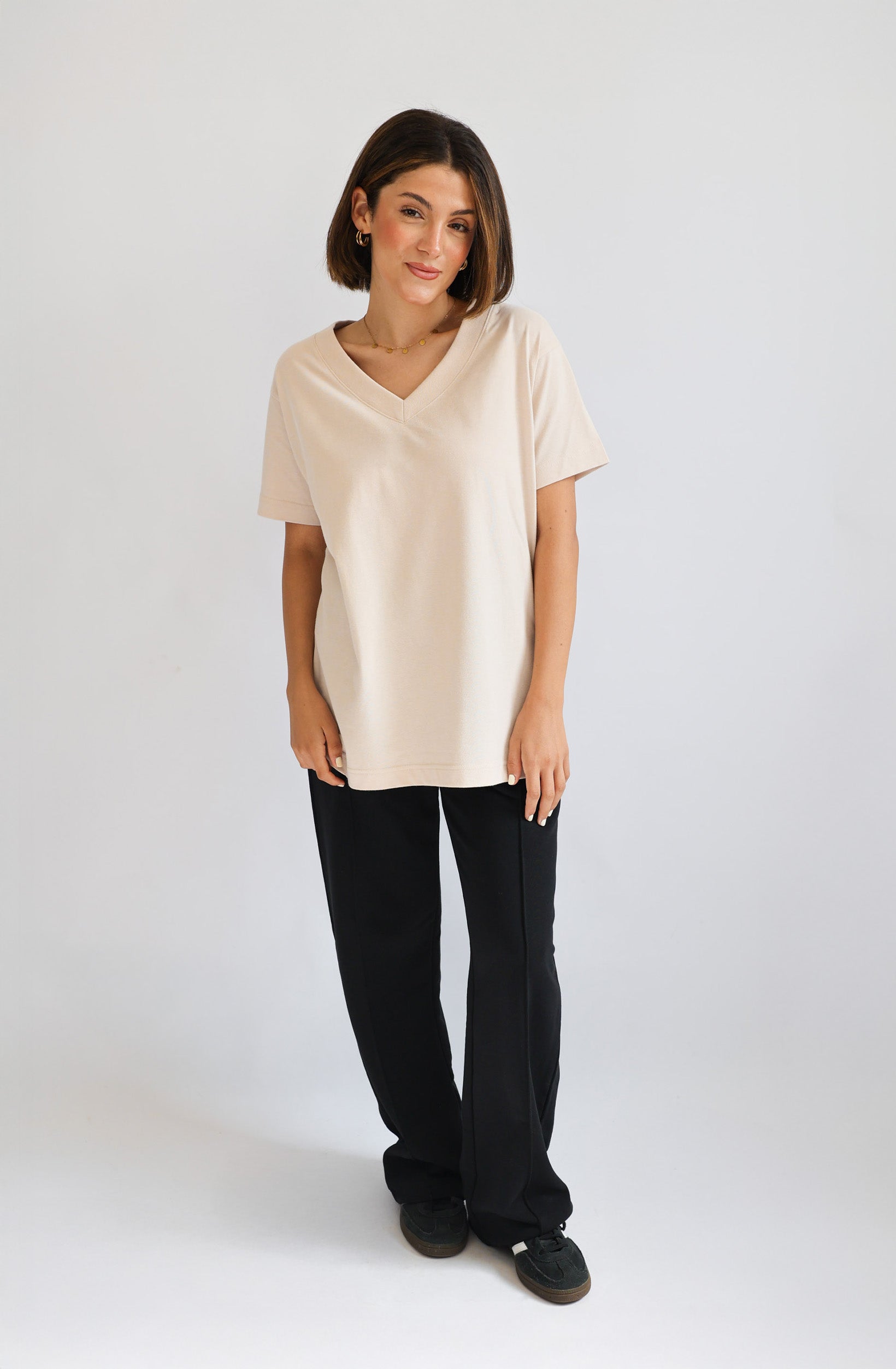 V-Neck T-Shirt – Beige